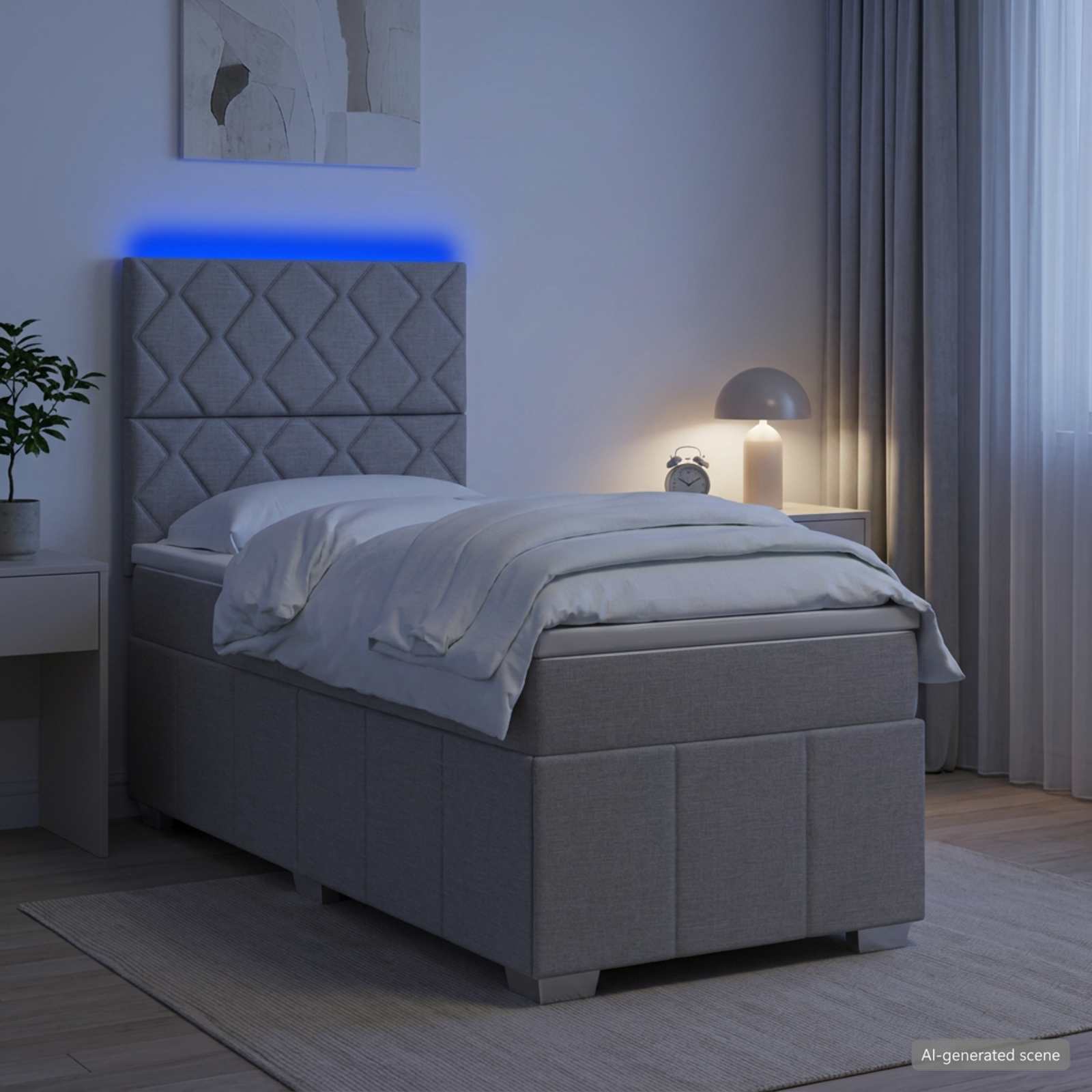 LED Boxspringbett mit Matratze Hellgrau 80 x 200 cm Stoff