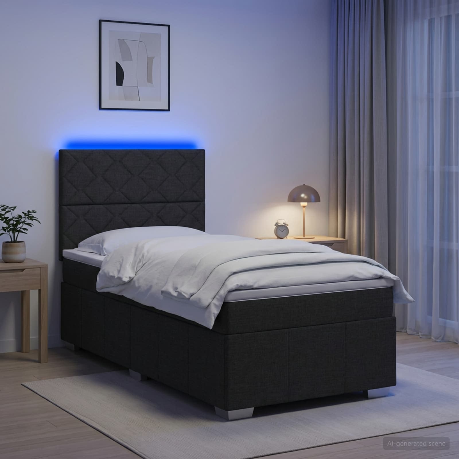 LED Boxspringbett mit Matratze Schwarz 100 x 200 cm Stoff