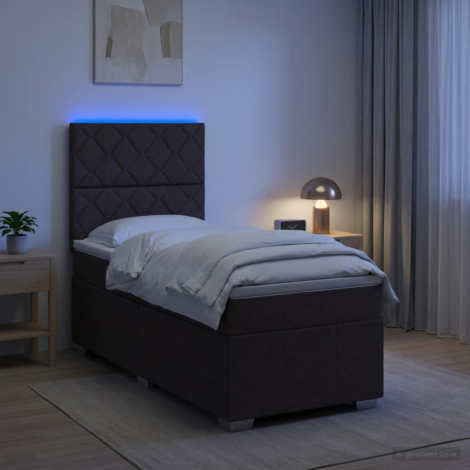 LED Boxspringbett mit Matratze Dunkelbraun 100 x 200 cm Stoff