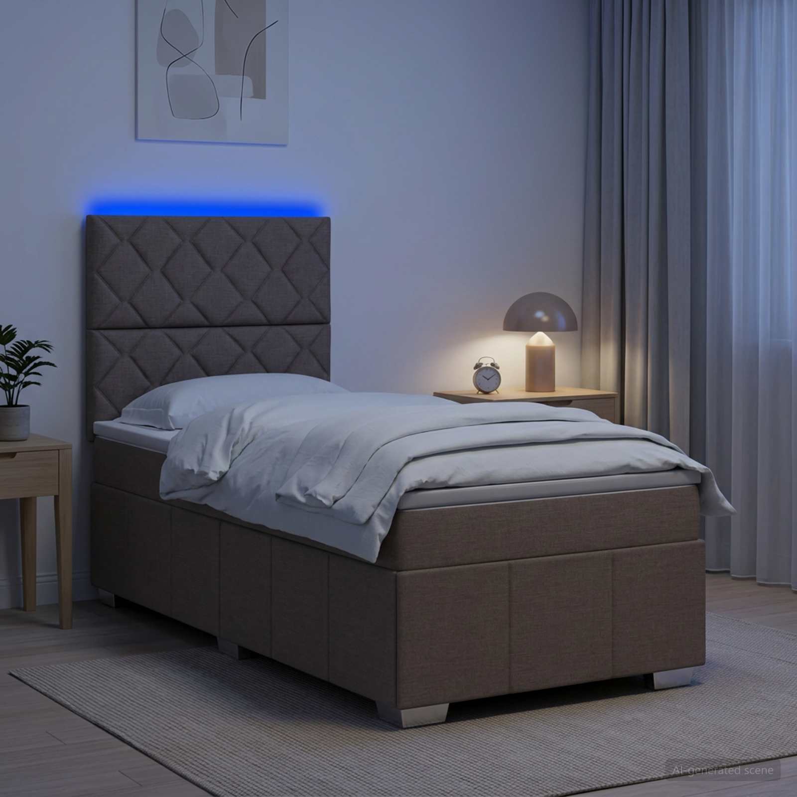 LED Boxspringbett mit Matratze Taupe 100 x 200 cm Stoff