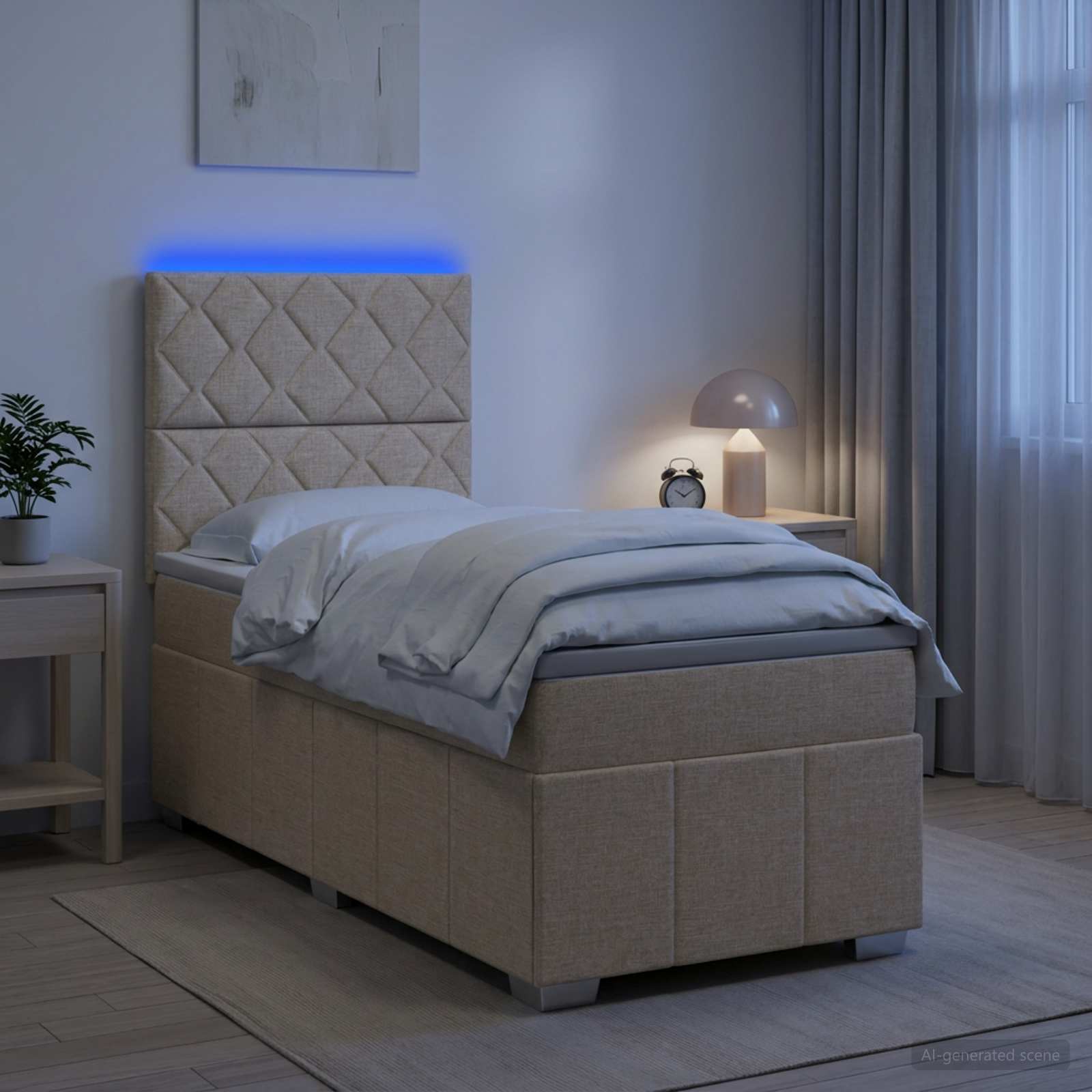 LED Boxspringbett mit Matratze Creme 100 x 200 cm Stoff