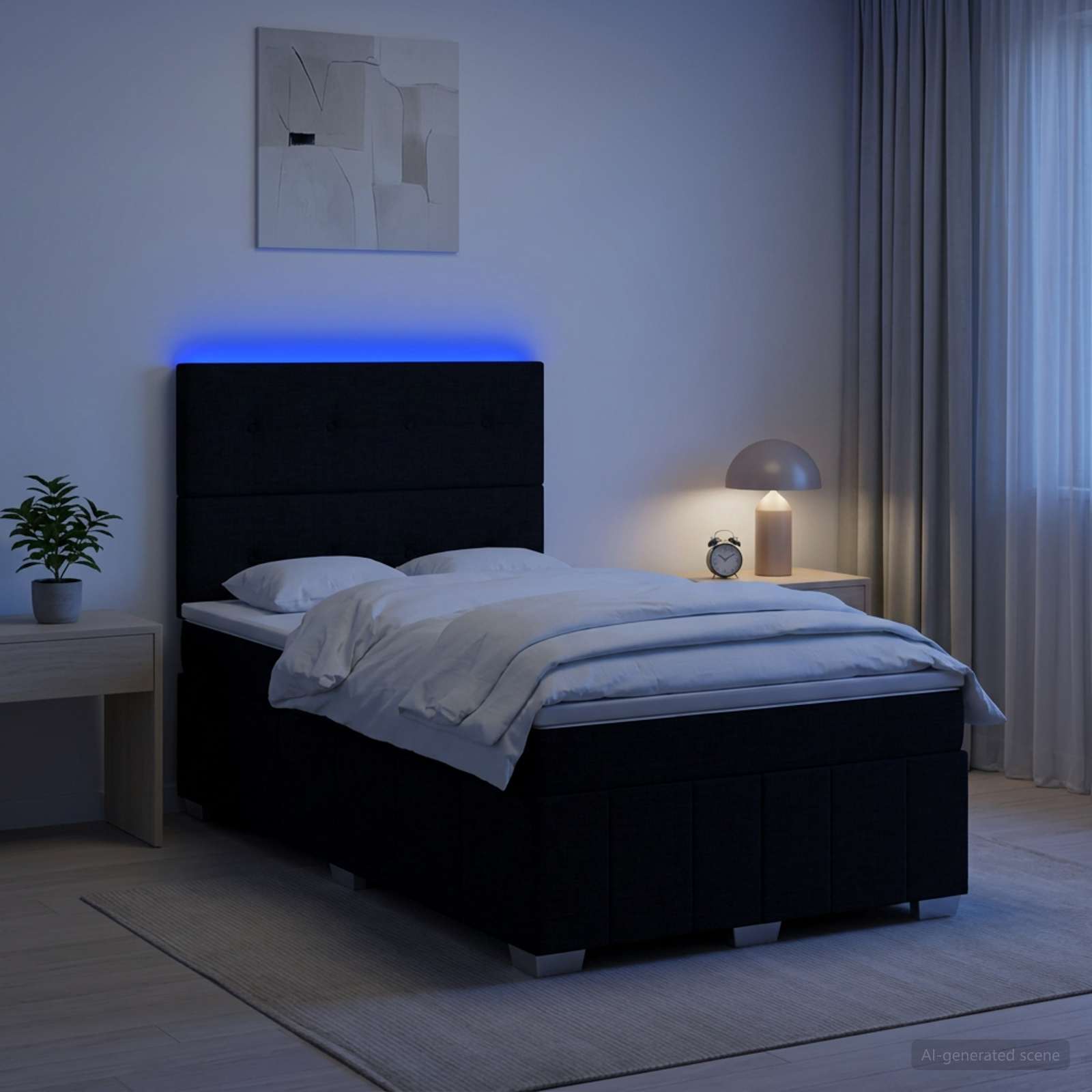 LED Boxspringbett mit Matratze Schwarz 120 x 190 cm Stoff