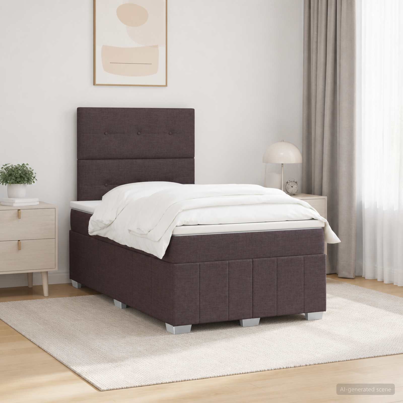 LED Boxspringbett mit Matratze Dunkelbraun 120 x 190 cm Stoff