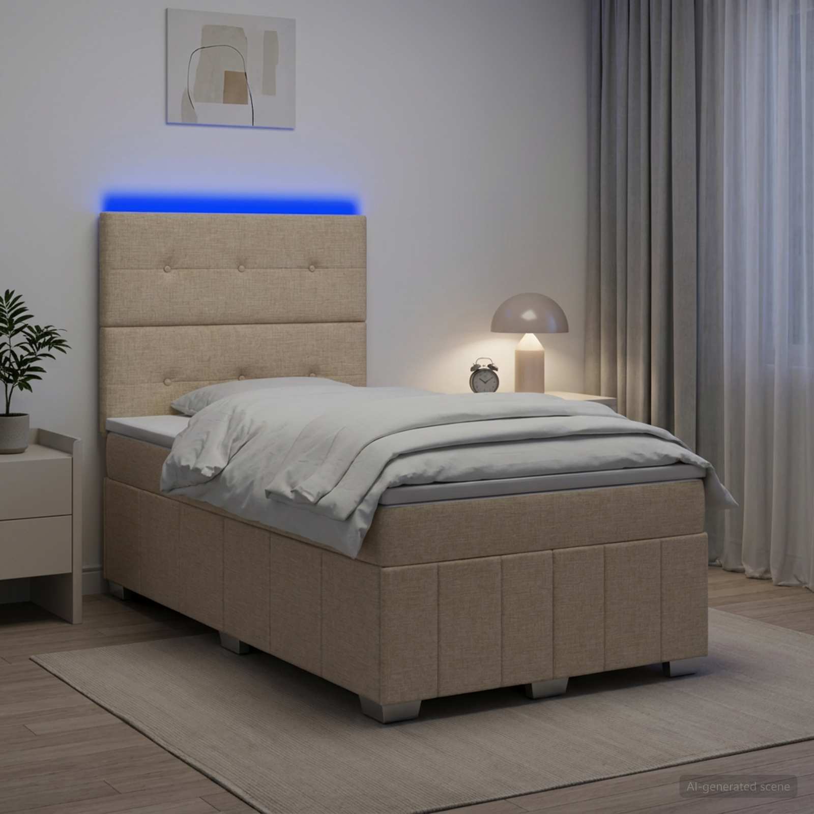 LED Boxspringbett mit Matratze Creme 120 x 190 cm Stoff