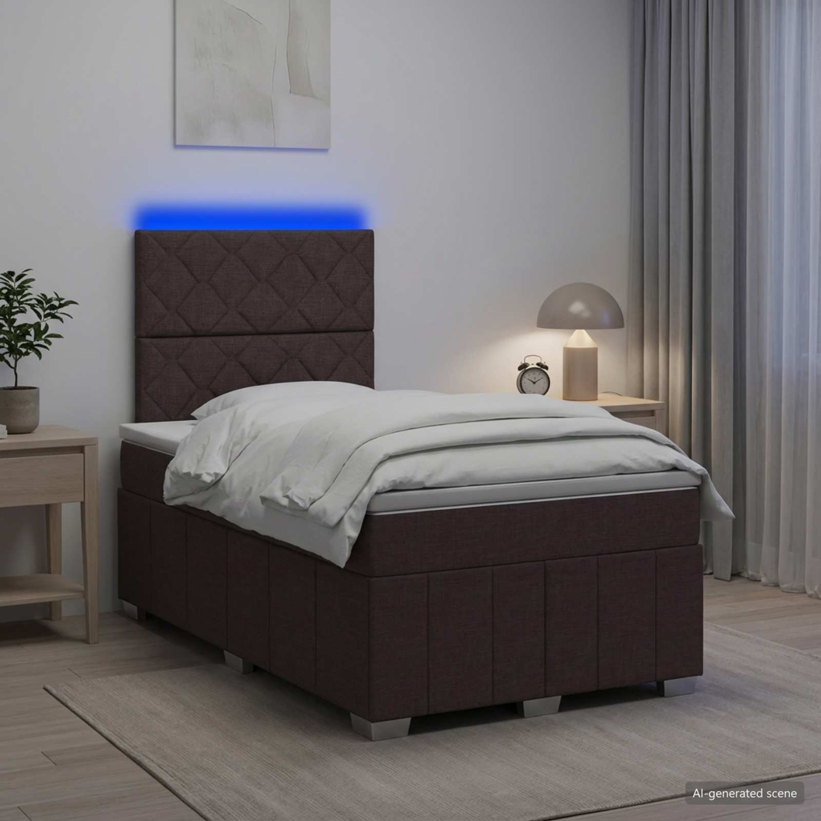 LED Boxspringbett mit Matratze Dunkelbraun 120 x 190 cm Stoff