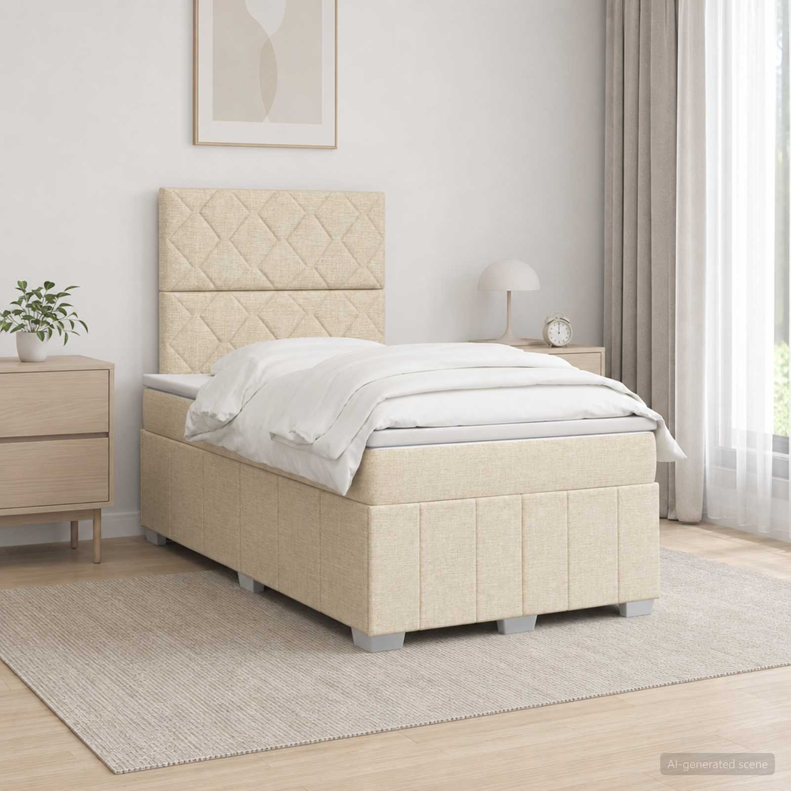 LED Boxspringbett mit Matratze Creme 120 x 190 cm Stoff