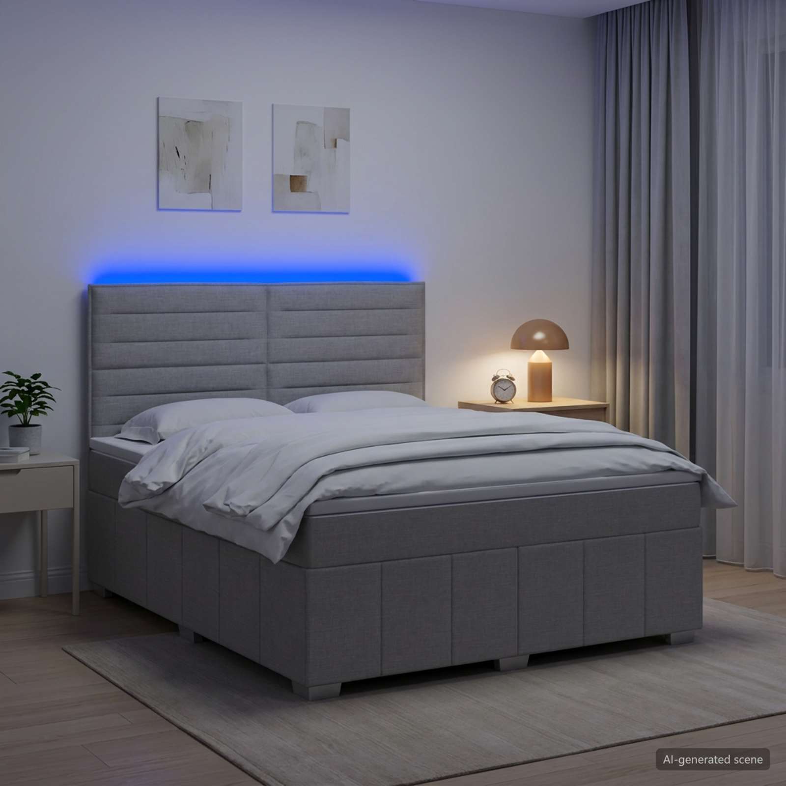 LED Boxspringbett mit Matratze Hellgrau 140 x 190 cm Stoff