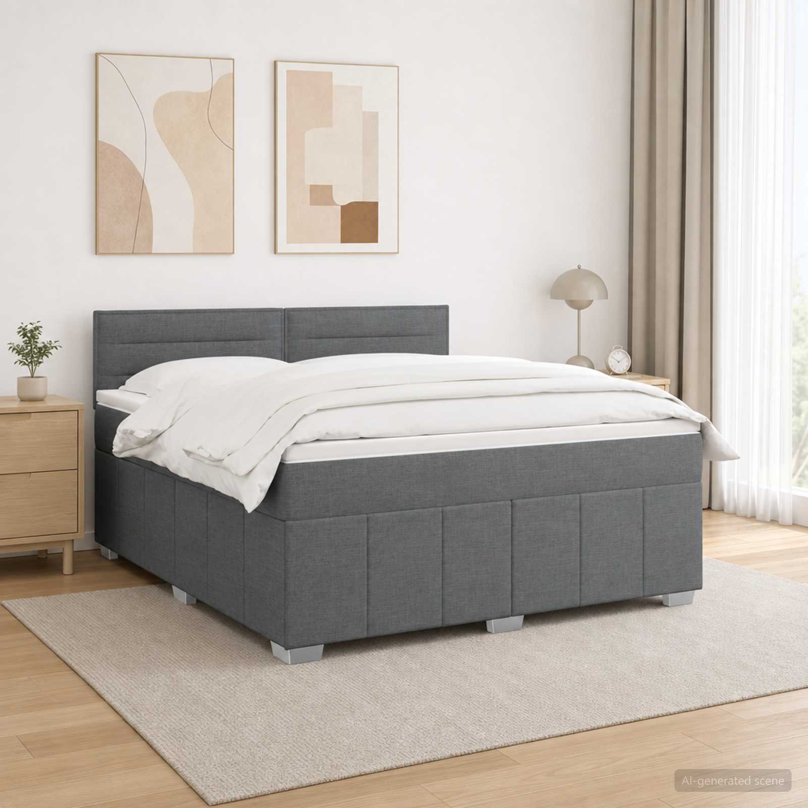 LED Boxspringbett mit Matratze Dunkelgrau 140 x 190 cm Stoff
