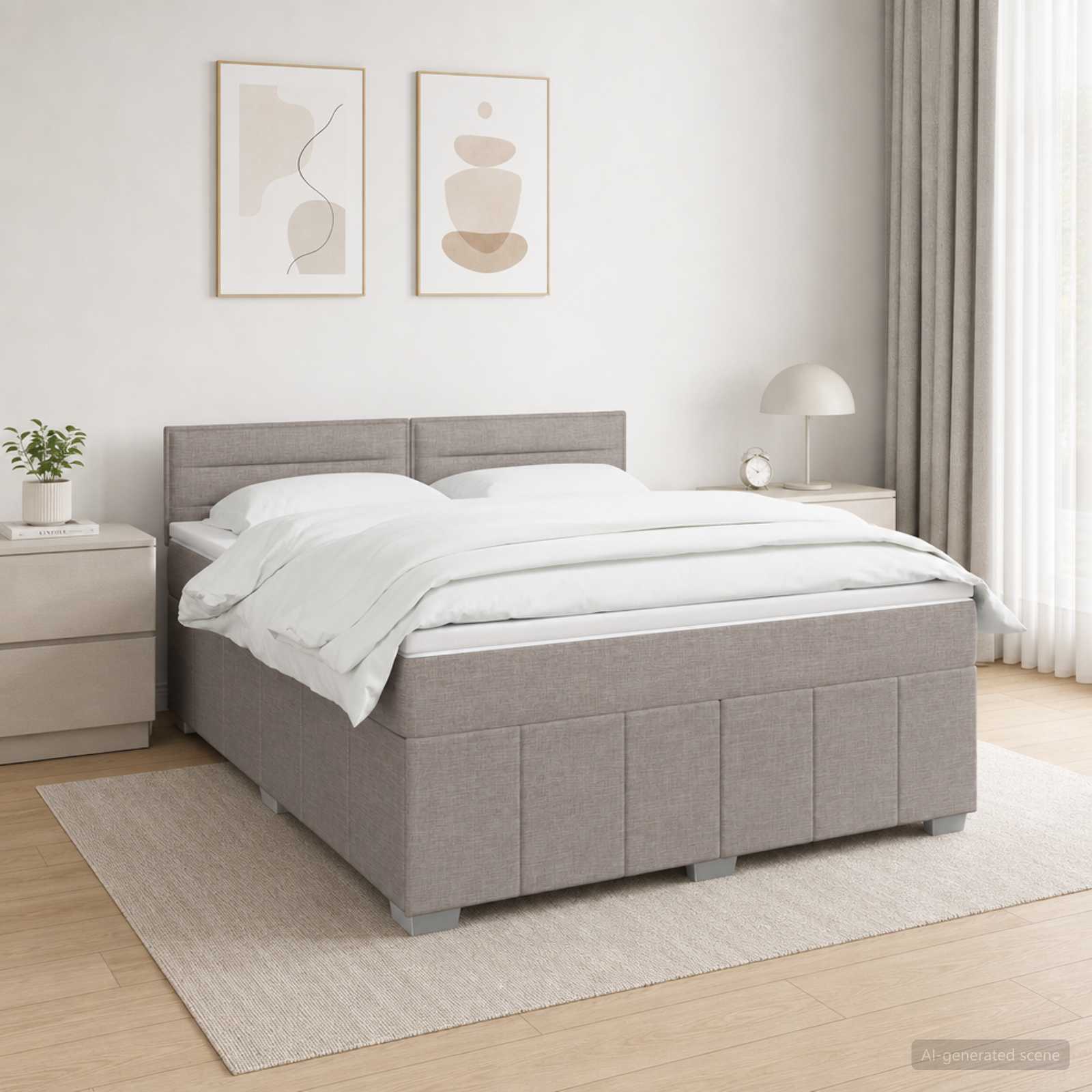 LED Boxspringbett mit Matratze Taupe 140 x 190 cm Stoff
