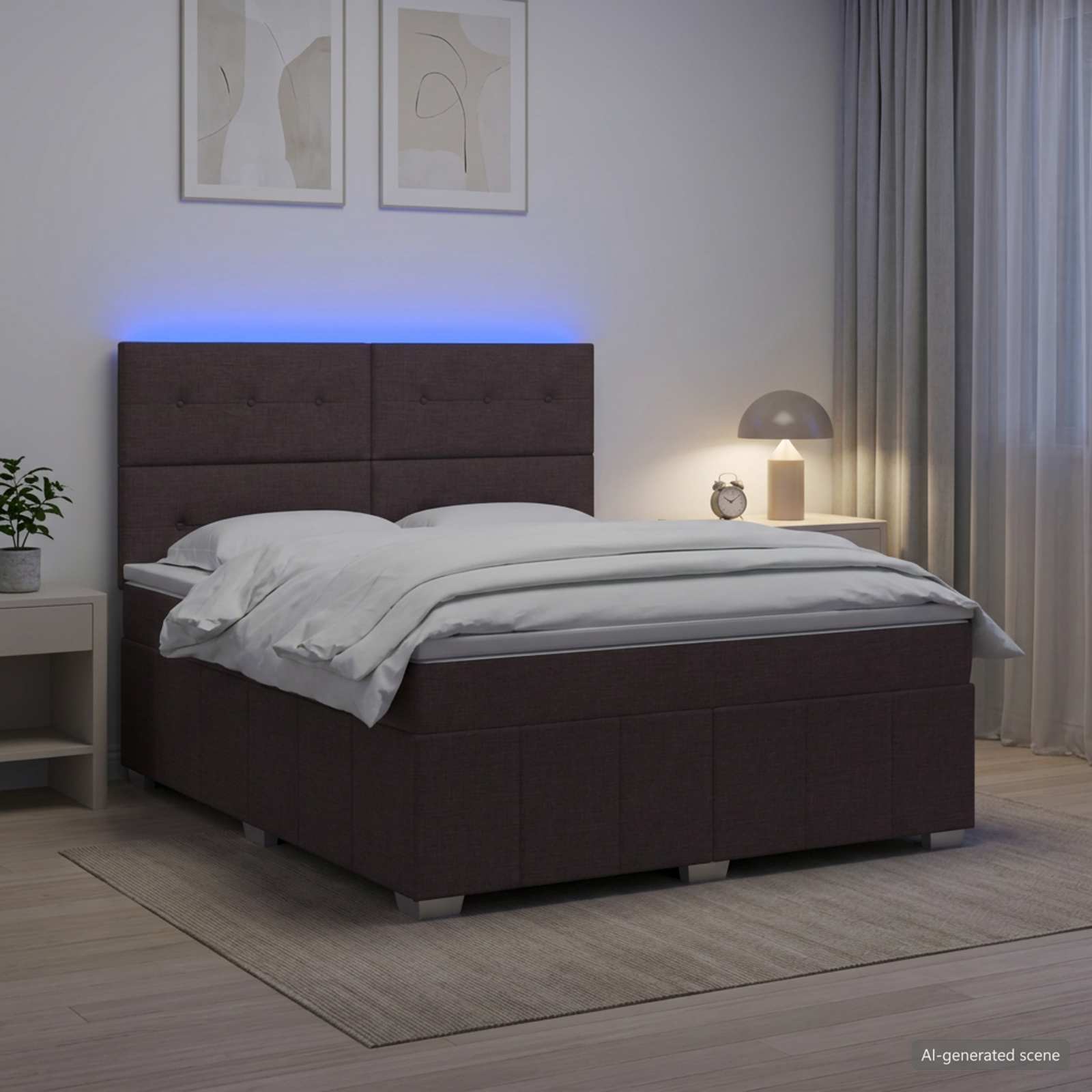 LED Boxspringbett mit Matratze Dunkelbraun 140 x 200 cm Stoff