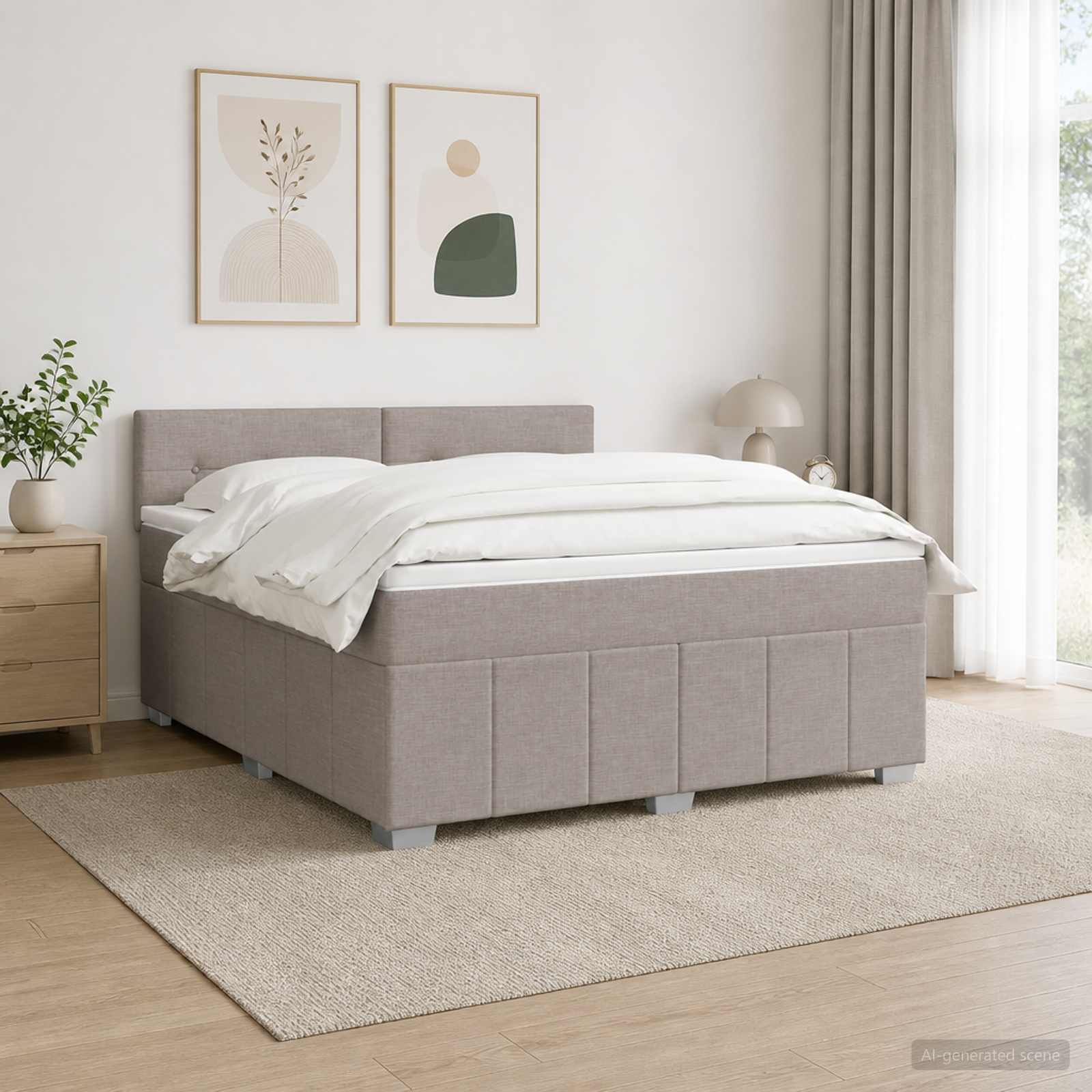LED Boxspringbett mit Matratze Taupe 140 x 190 cm Stoff