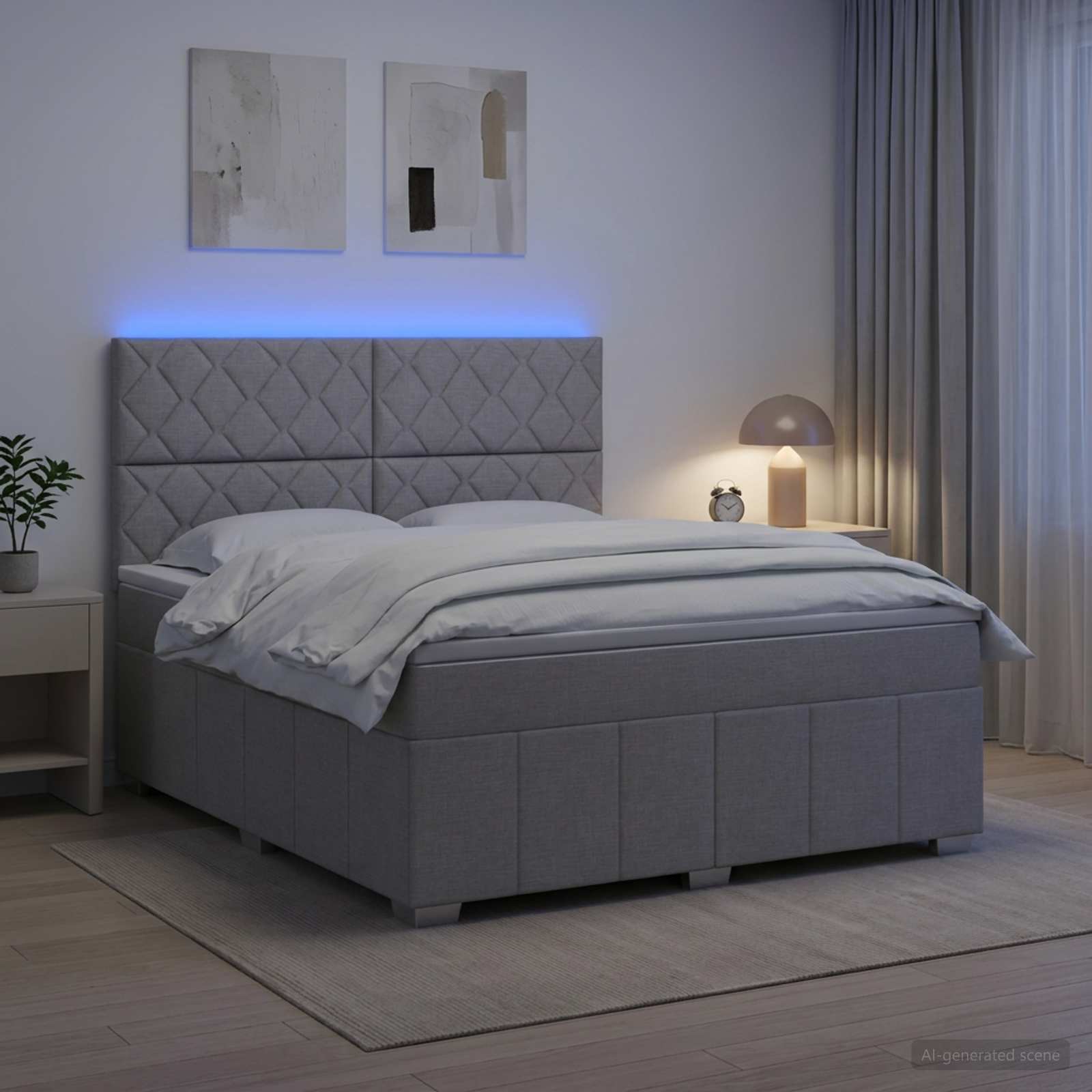 LED Boxspringbett mit Matratze Hellgrau 140 x 190 cm Stoff
