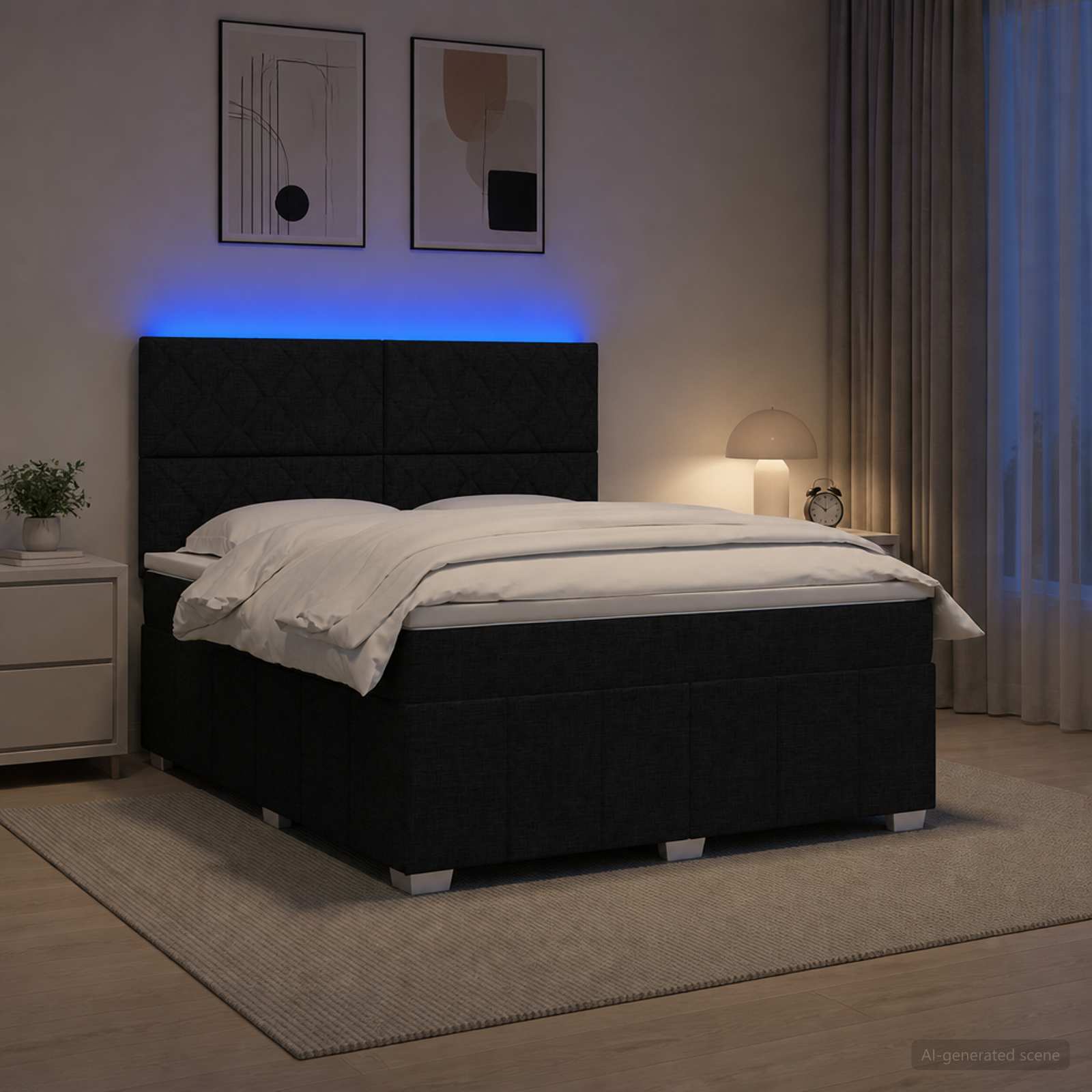LED Boxspringbett mit Matratze Schwarz 140 x 190 cm Stoff