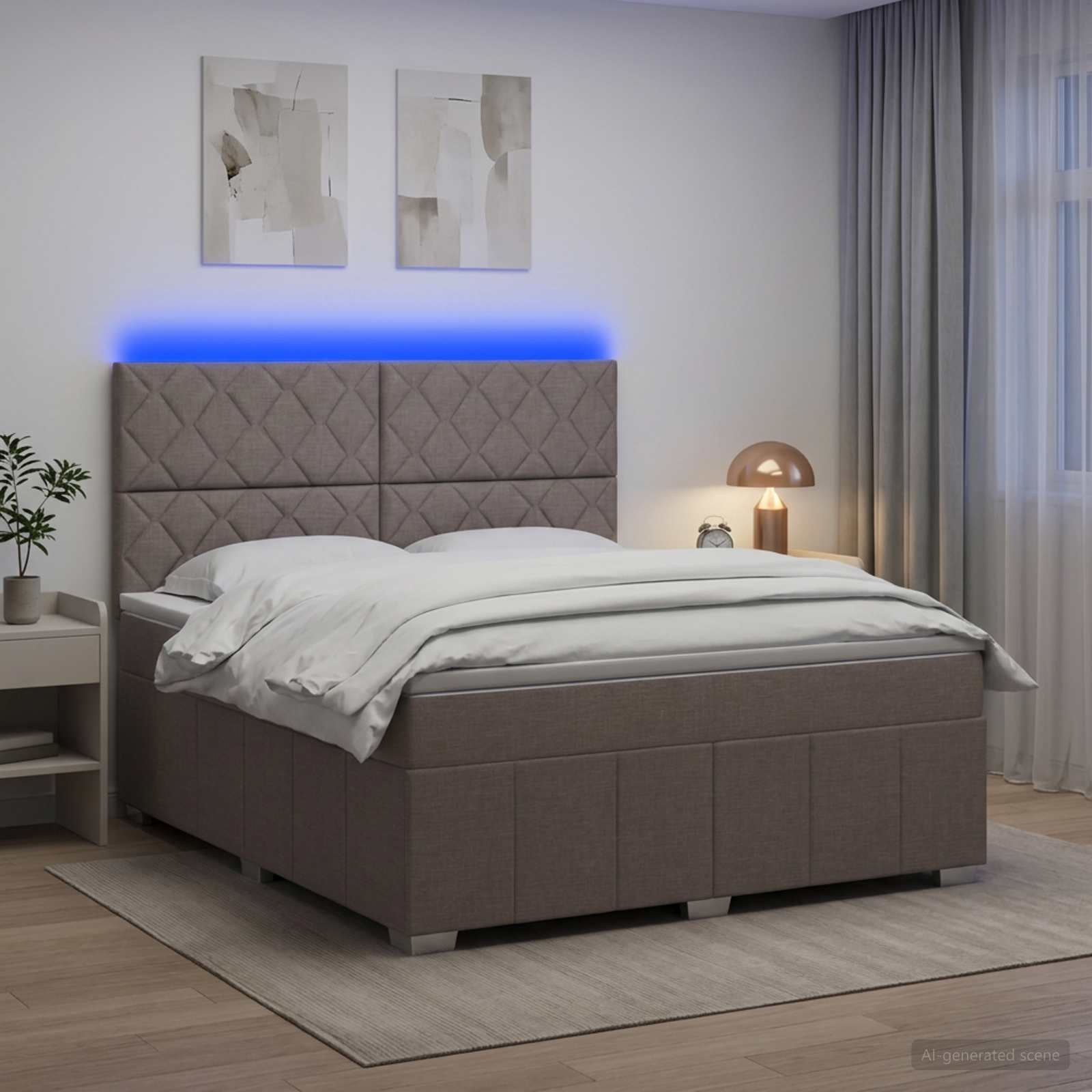LED Boxspringbett mit Matratze Taupe 140 x 200 cm Stoff