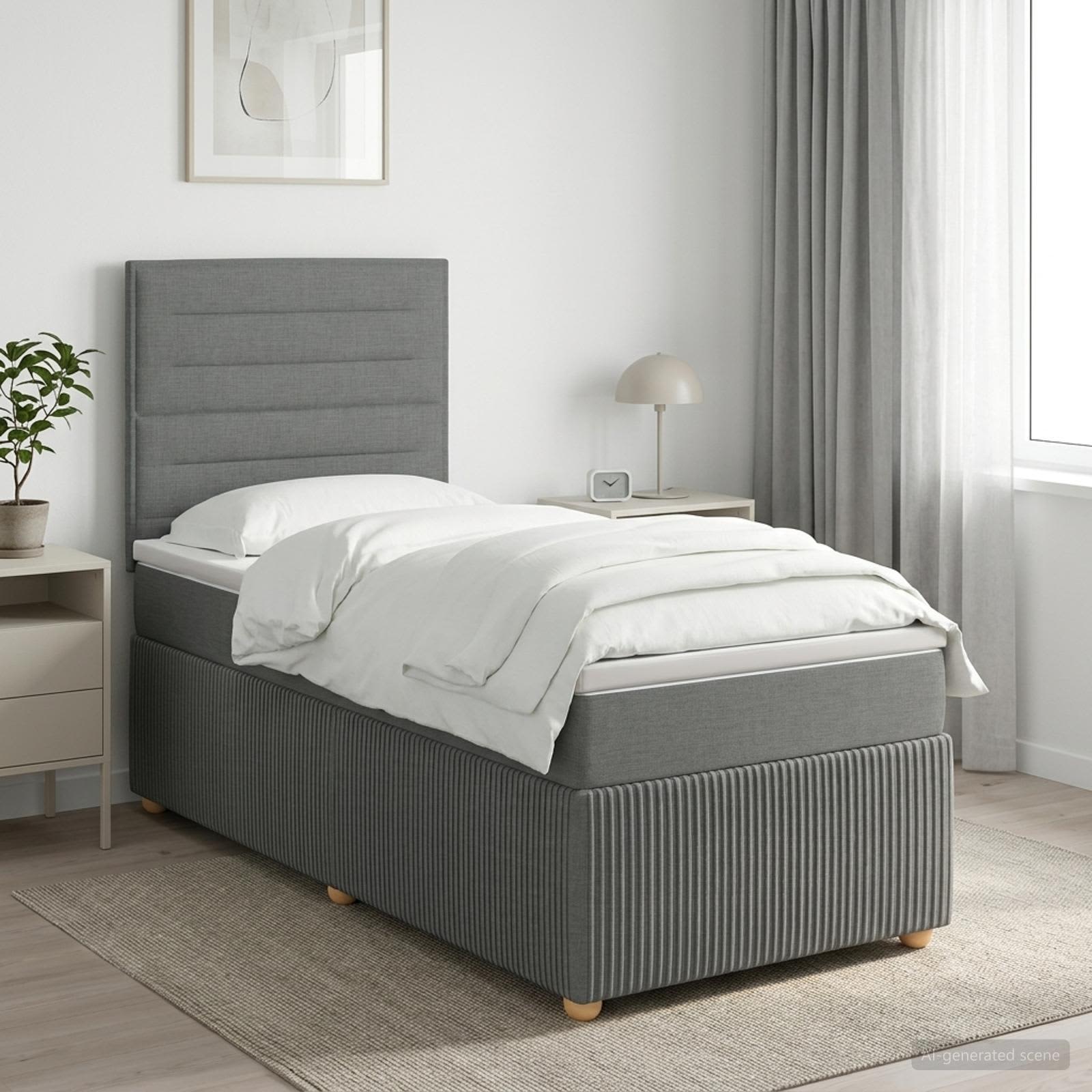 LED Boxspringbett mit Matratze Dunkelgrau 90 x 200 cm Stoff