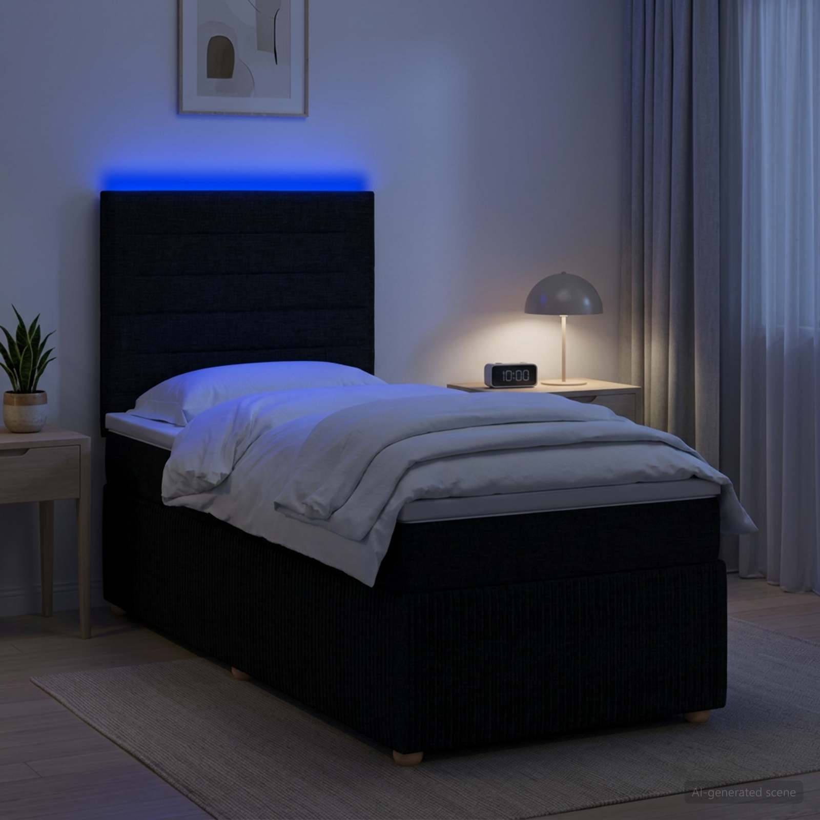 LED Boxspringbett mit Matratze Schwarz 90 x 200 cm Stoff