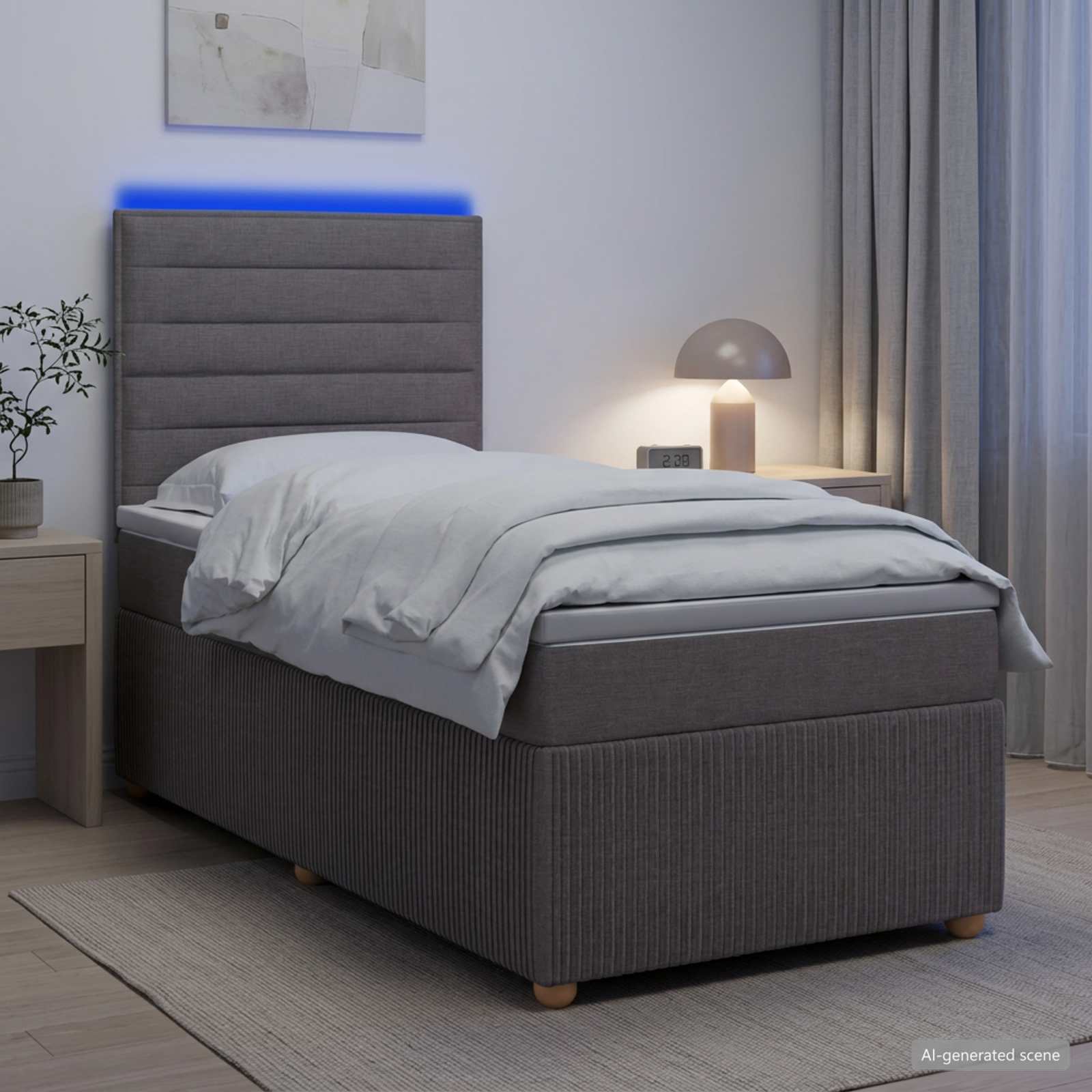 LED Boxspringbett mit Matratze Taupe 90 x 190 cm Stoff