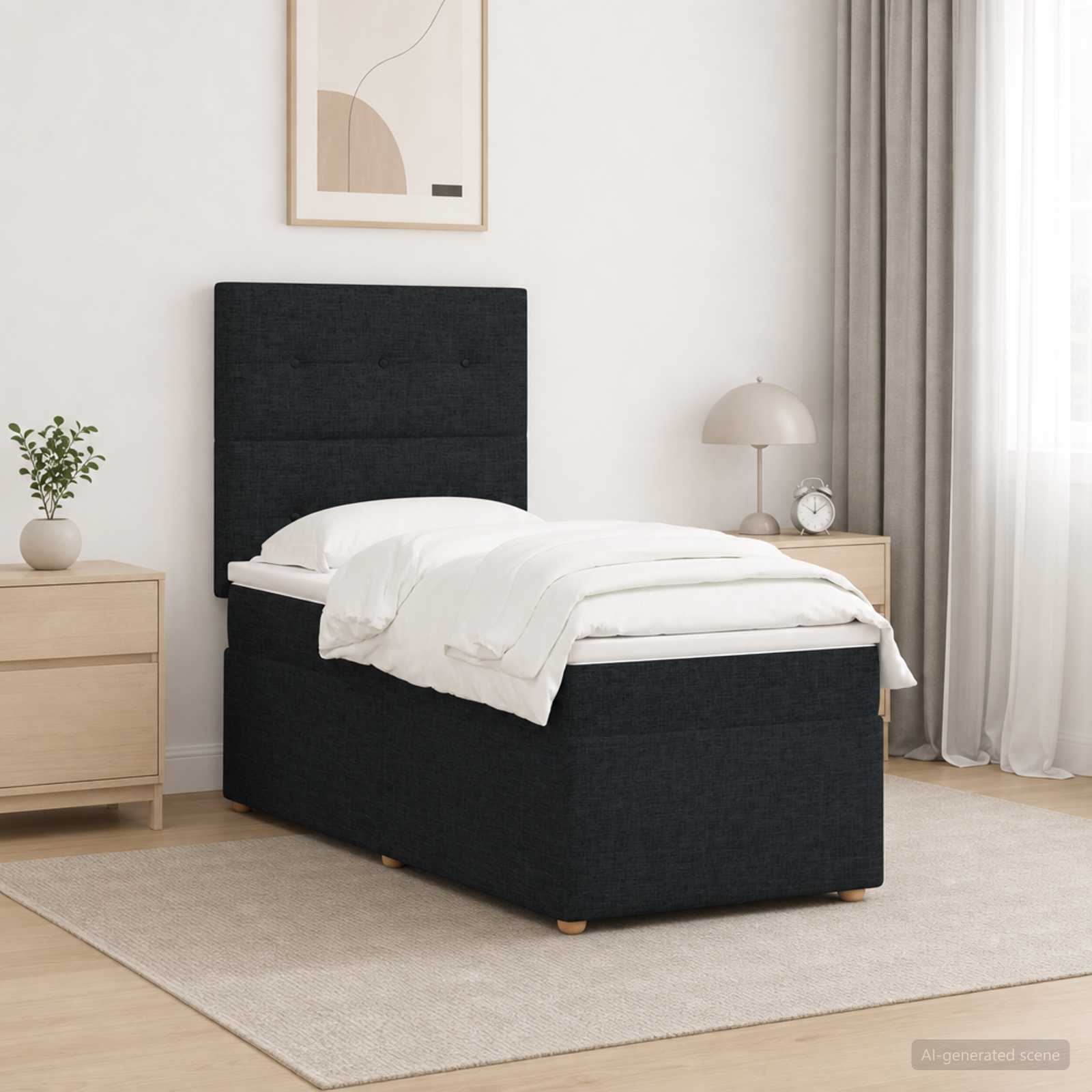 LED Boxspringbett mit Matratze Schwarz 90 x 200 cm Stoff