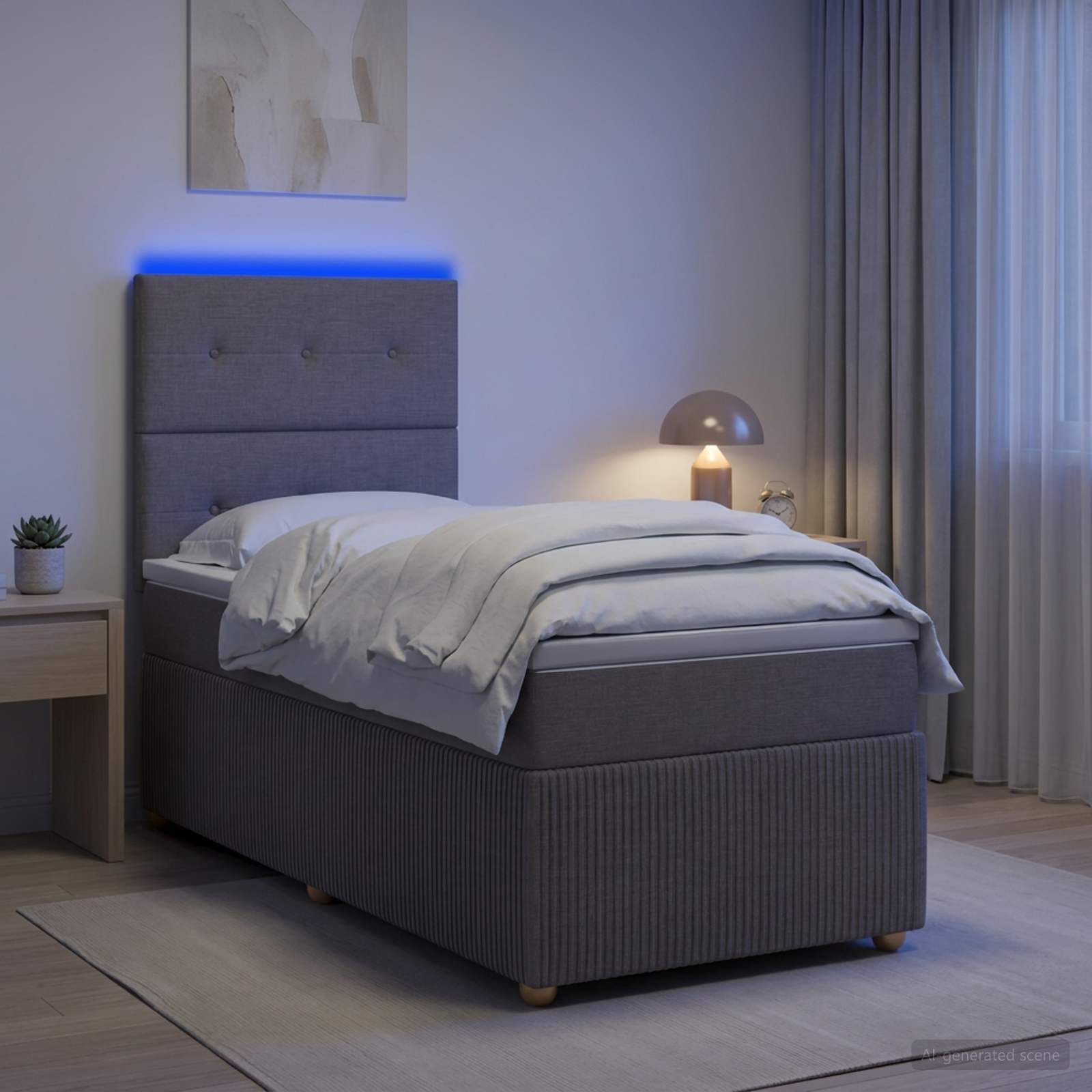 LED Boxspringbett mit Matratze Taupe 90 x 190 cm Stoff