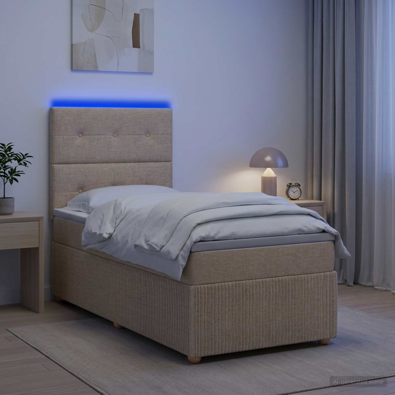 LED Boxspringbett mit Matratze Creme 90 x 190 cm Stoff