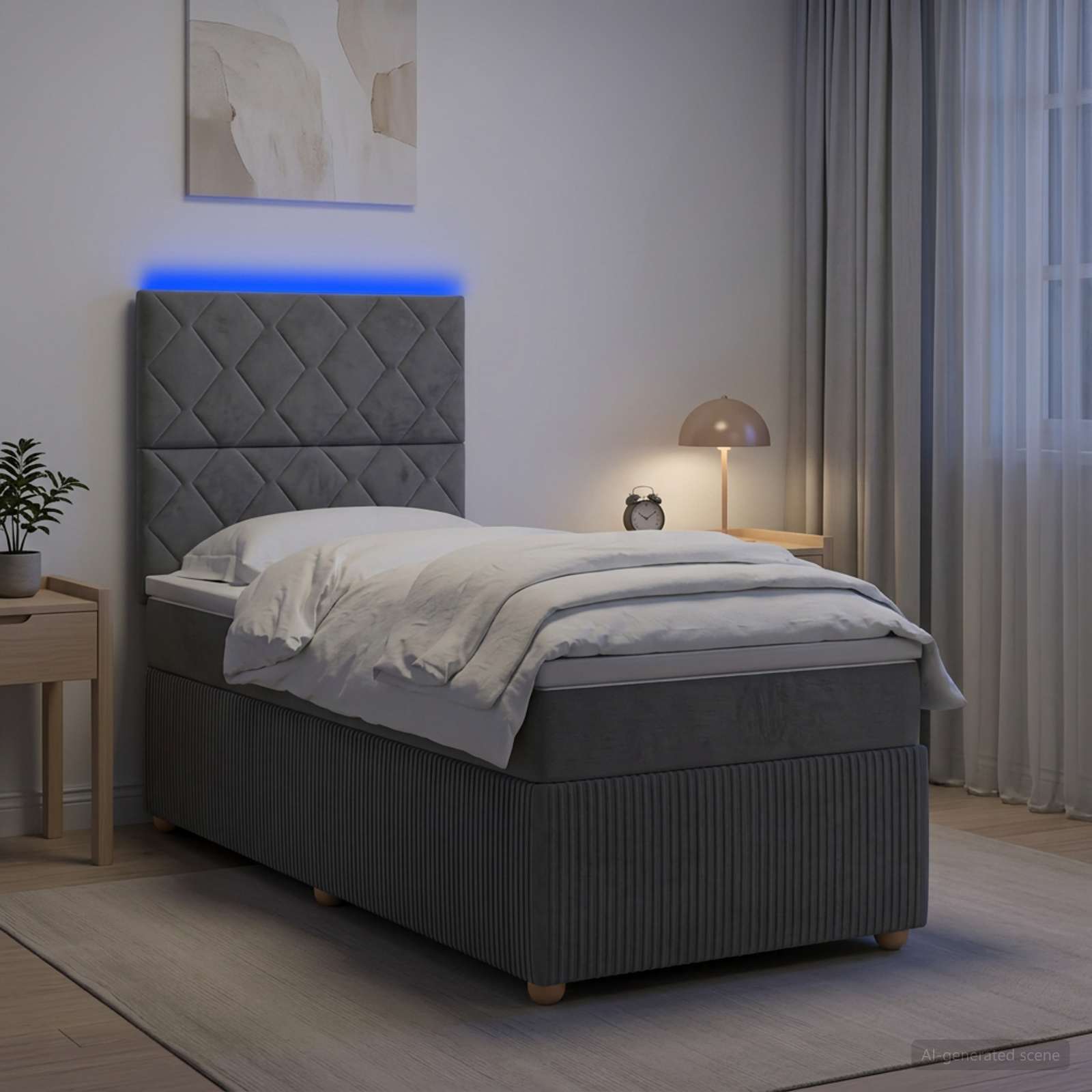 LED Boxspringbett mit Matratze Dunkelgrau 80 x 200 cm Stoff
