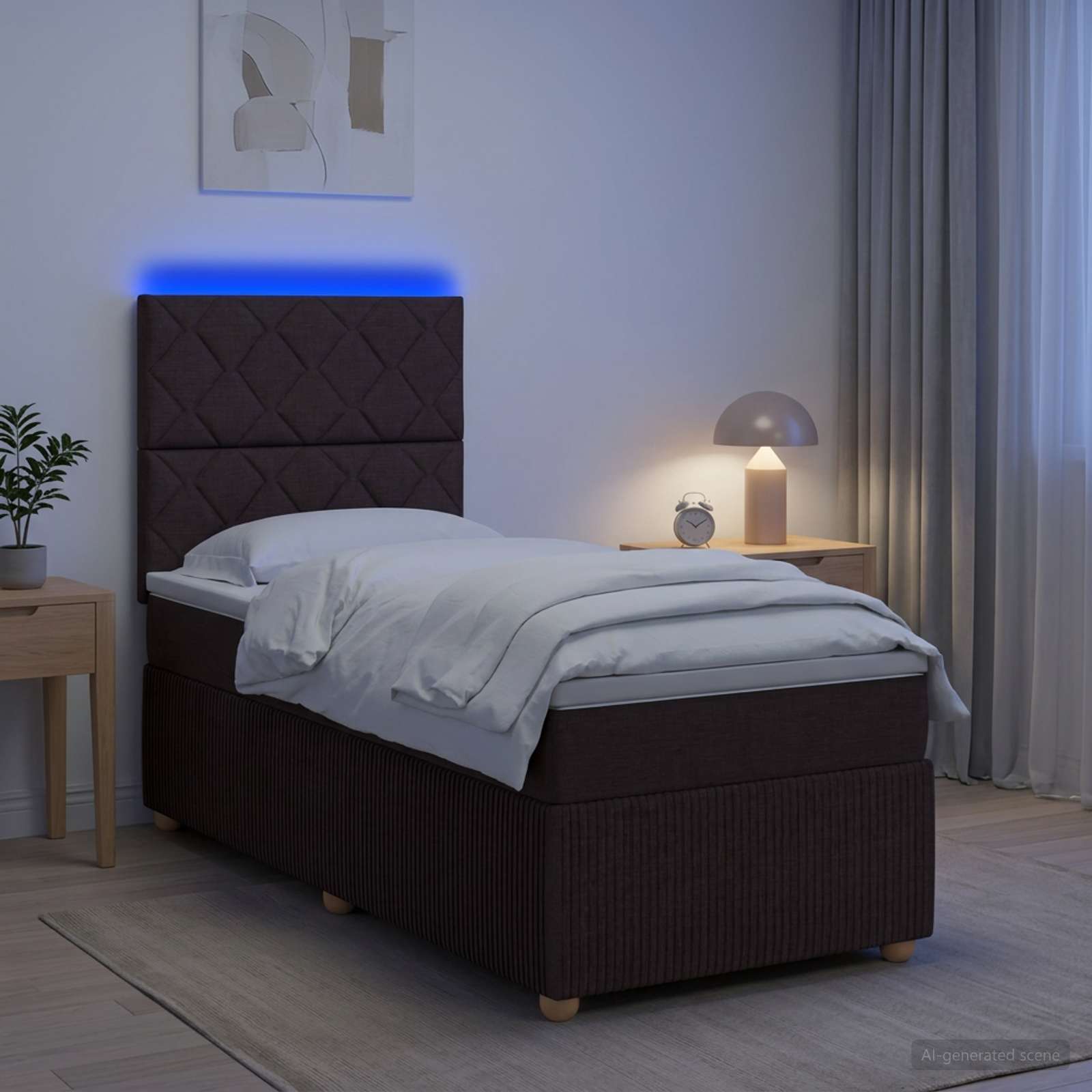 LED Boxspringbett mit Matratze Dunkelbraun 80 x 200 cm Stoff