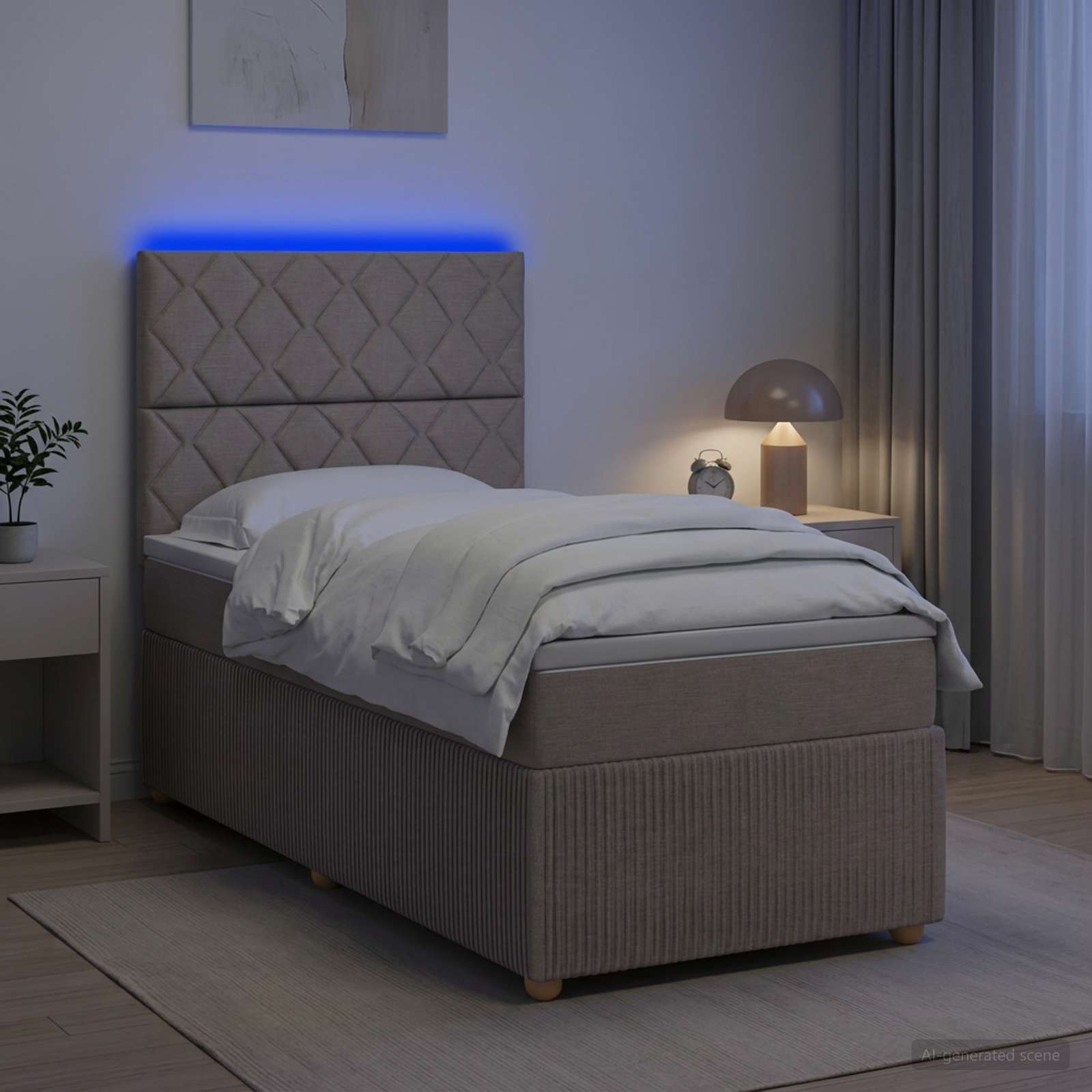 LED Boxspringbett mit Matratze Taupe 90 x 190 cm Stoff