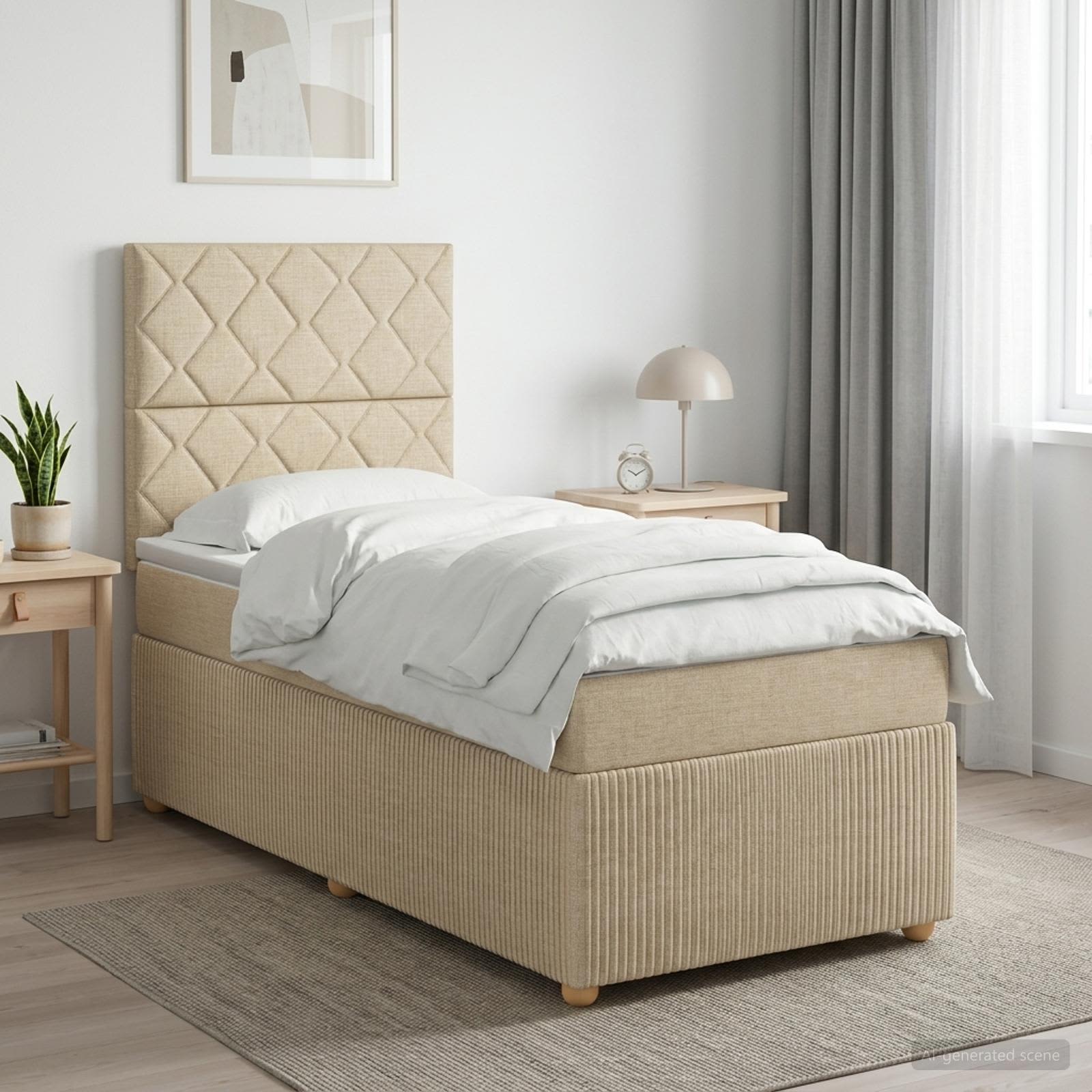 LED Boxspringbett mit Matratze Creme 100 x 200 cm Stoff