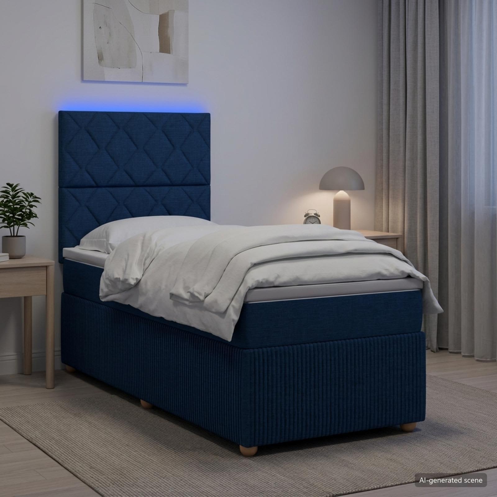 LED Boxspringbett mit Matratze Blau 80 x 200 cm Stoff