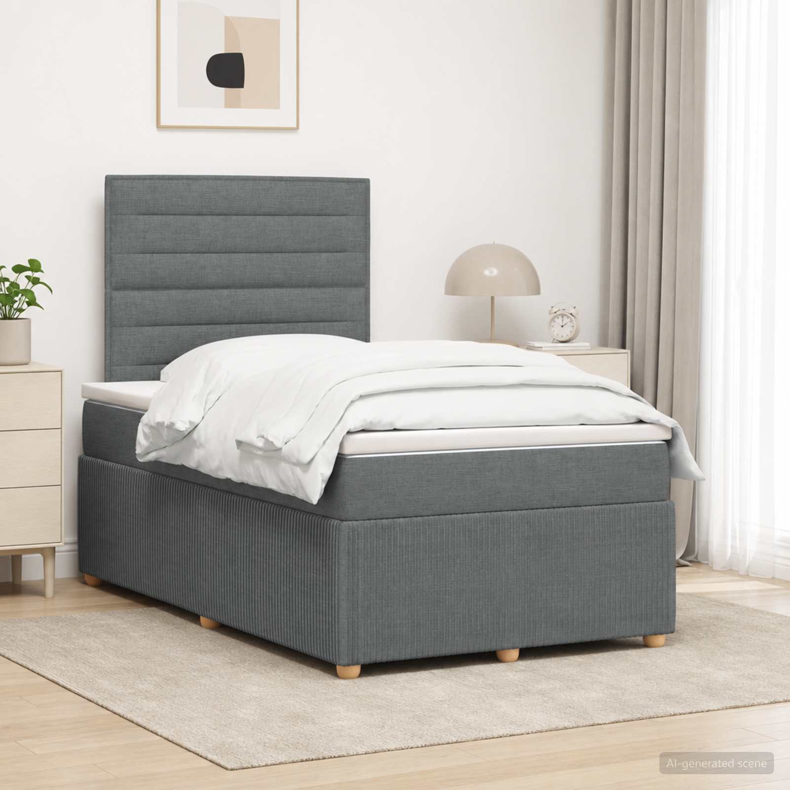 LED Boxspringbett mit Matratze Dunkelgrau 120 x 200 cm Stoff