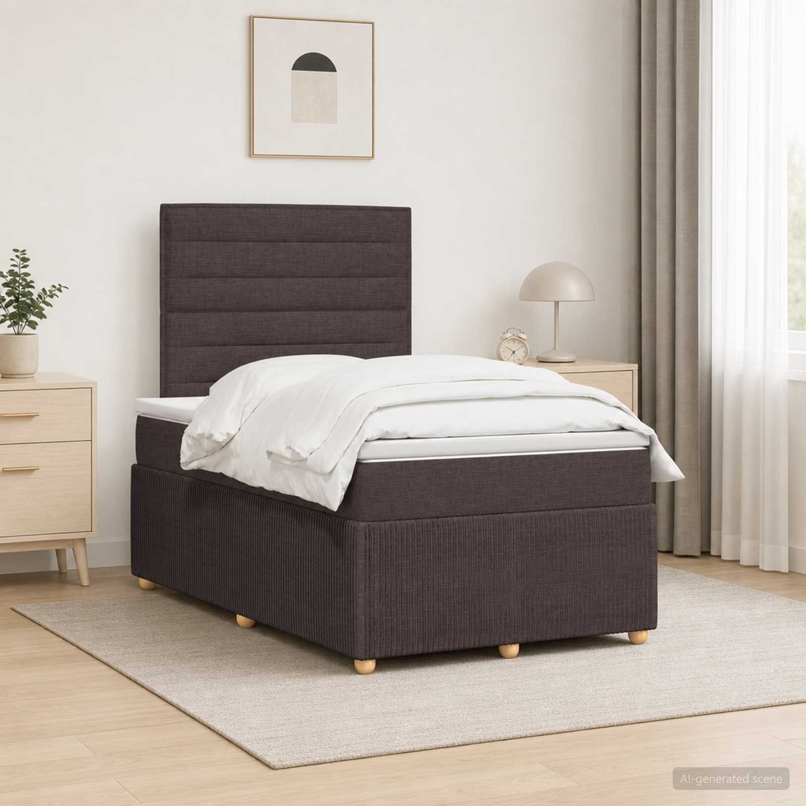 LED Boxspringbett mit Matratze Dunkelbraun 120 x 200 cm Stoff