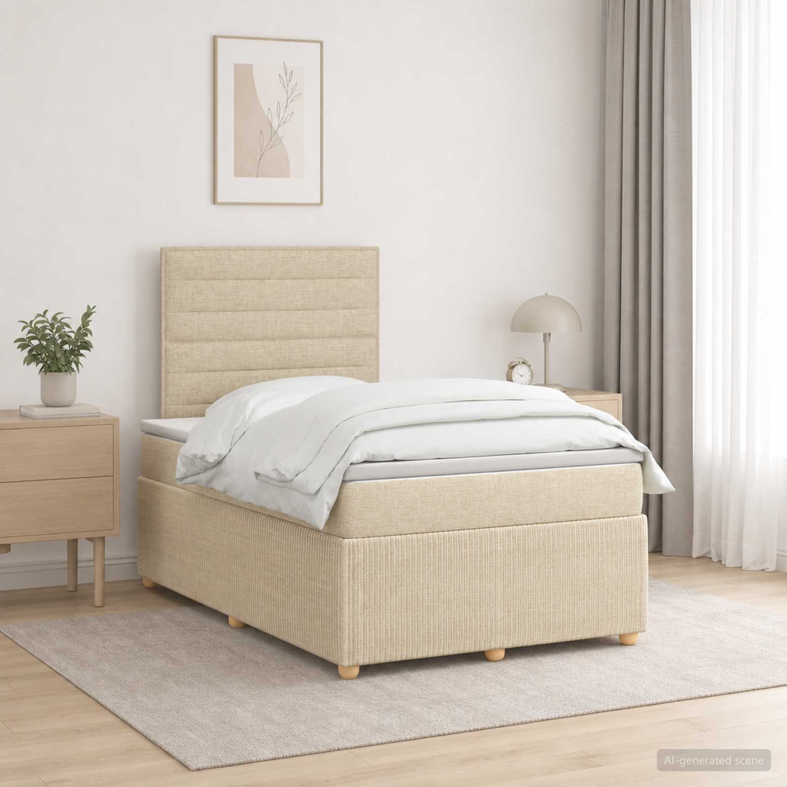 LED Boxspringbett mit Matratze Creme 120 x 190 cm Stoff