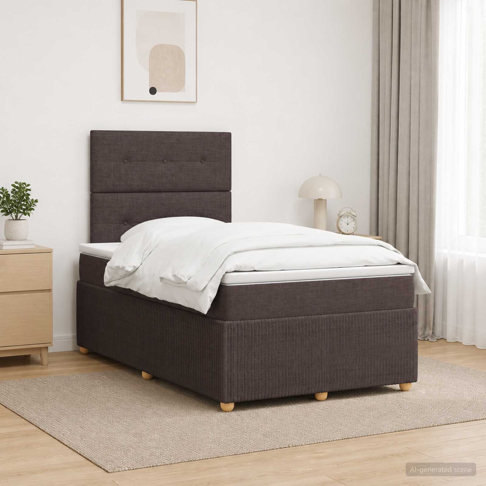 LED Boxspringbett mit Matratze Dunkelbraun 120 x 200 cm Stoff