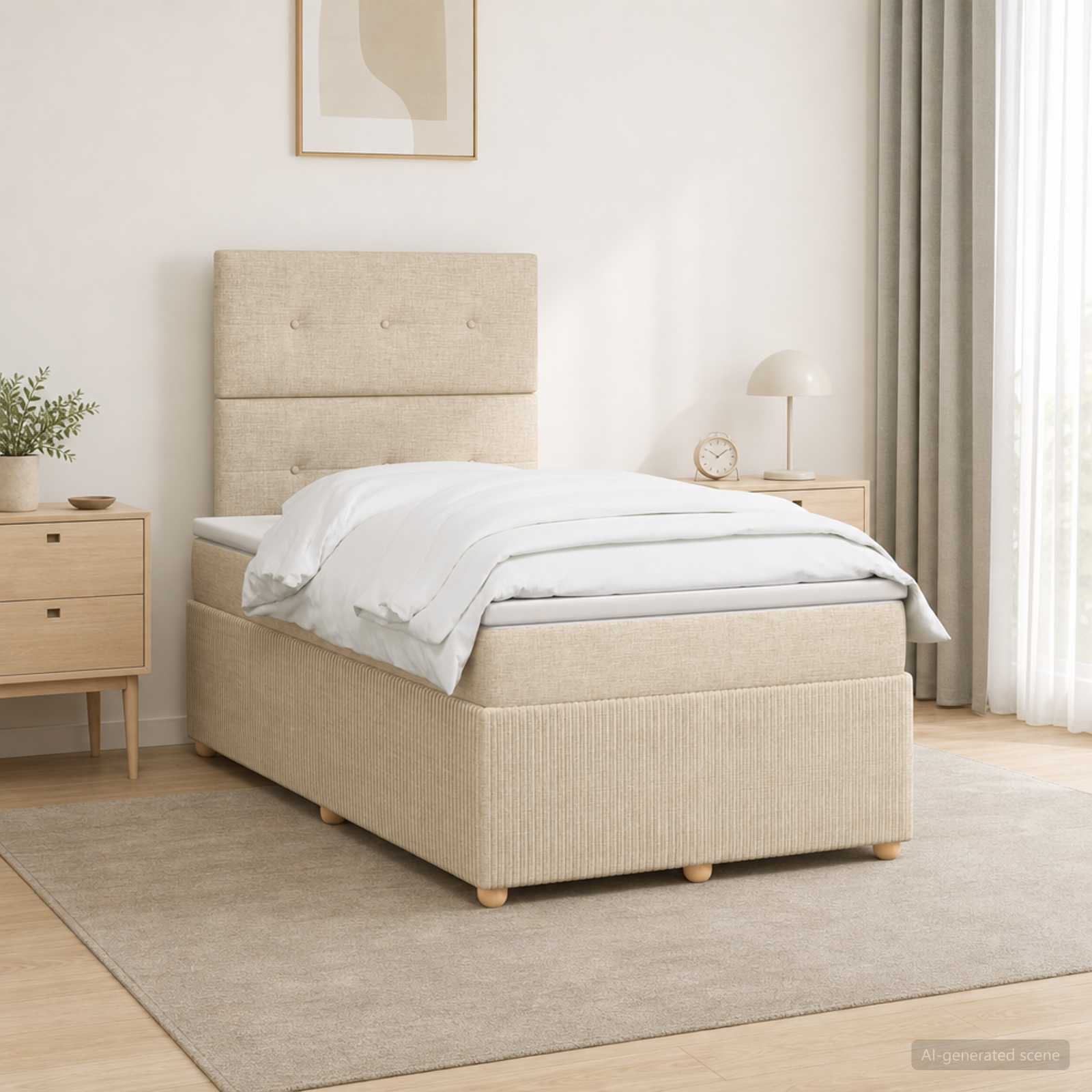 LED Boxspringbett mit Matratze Creme 120 x 200 cm Stoff