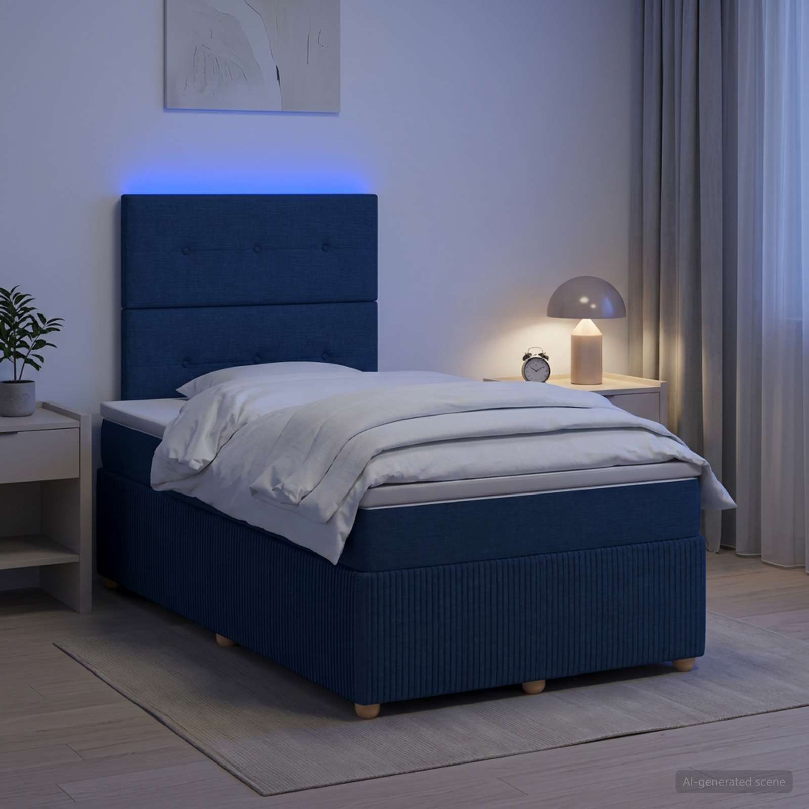 LED Boxspringbett mit Matratze Blau 120 x 200 cm Stoff