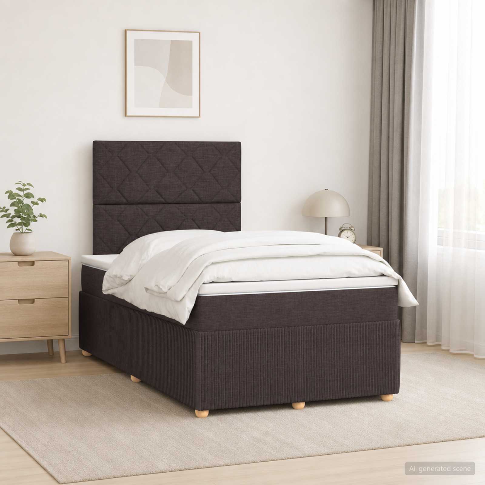 LED Boxspringbett mit Matratze Dunkelbraun 120 x 200 cm Stoff