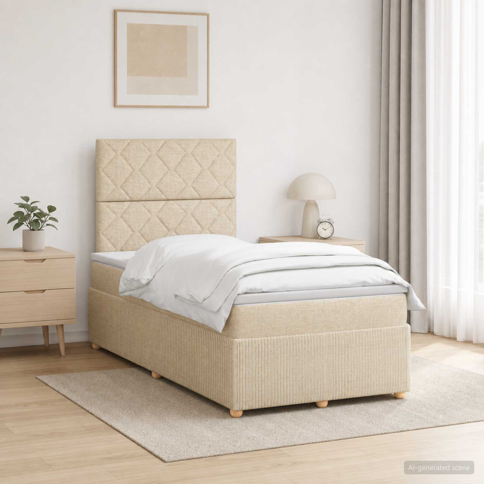 LED Boxspringbett mit Matratze Creme 120 x 200 cm Stoff