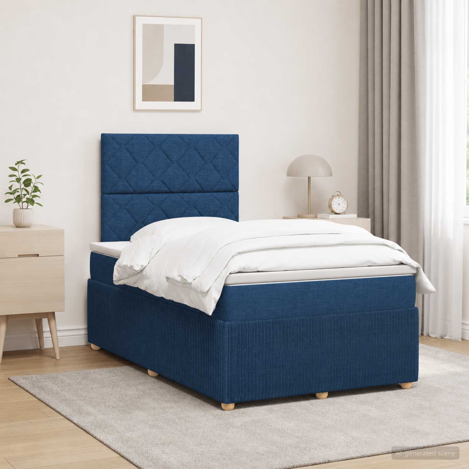 LED Boxspringbett mit Matratze Blau 120 x 200 cm Stoff