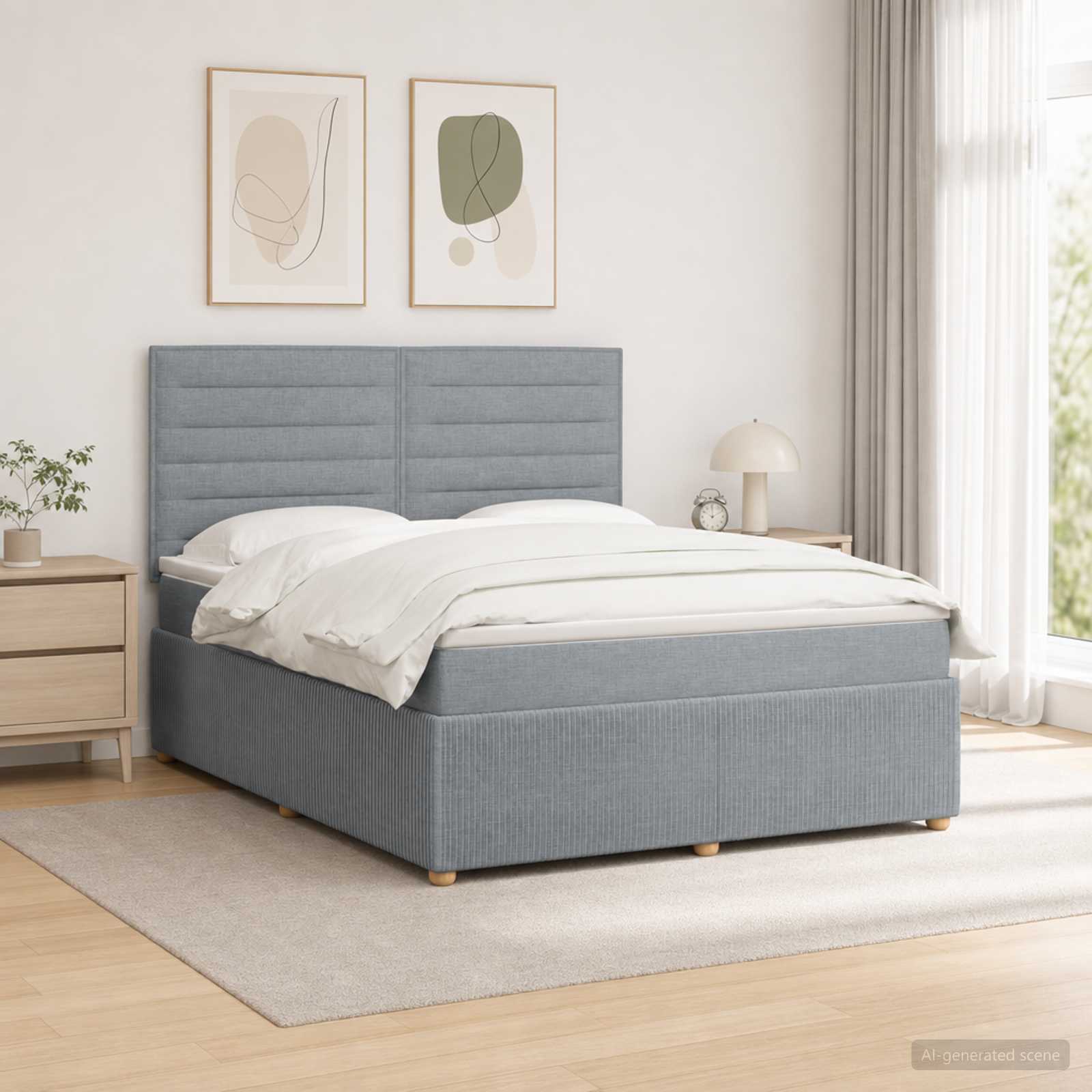 LED Boxspringbett mit Matratze Hellgrau 140 x 190 cm Stoff
