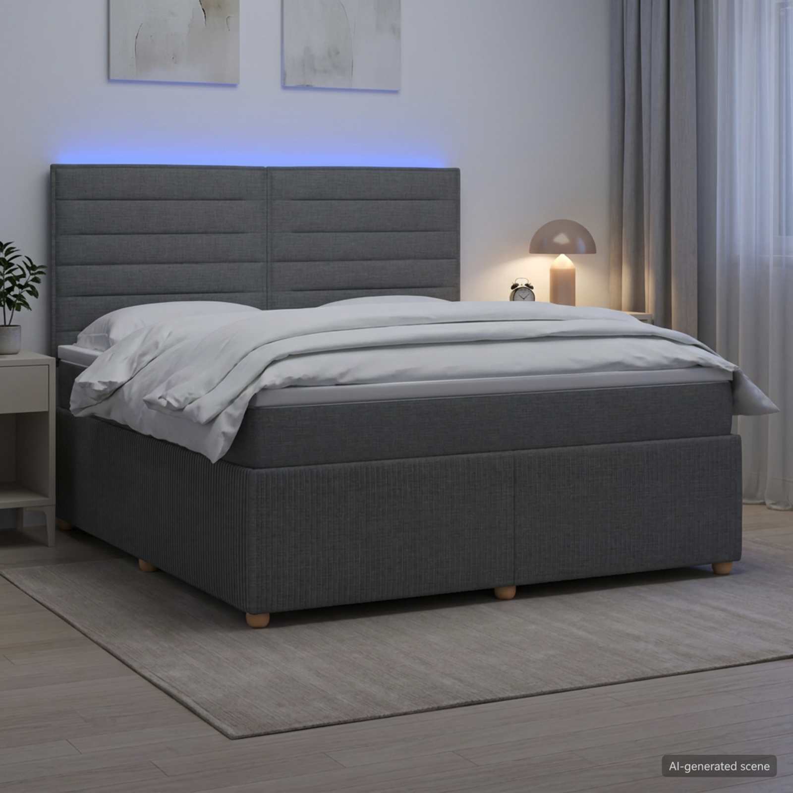 LED Boxspringbett mit Matratze Dunkelgrau 140 x 190 cm Stoff