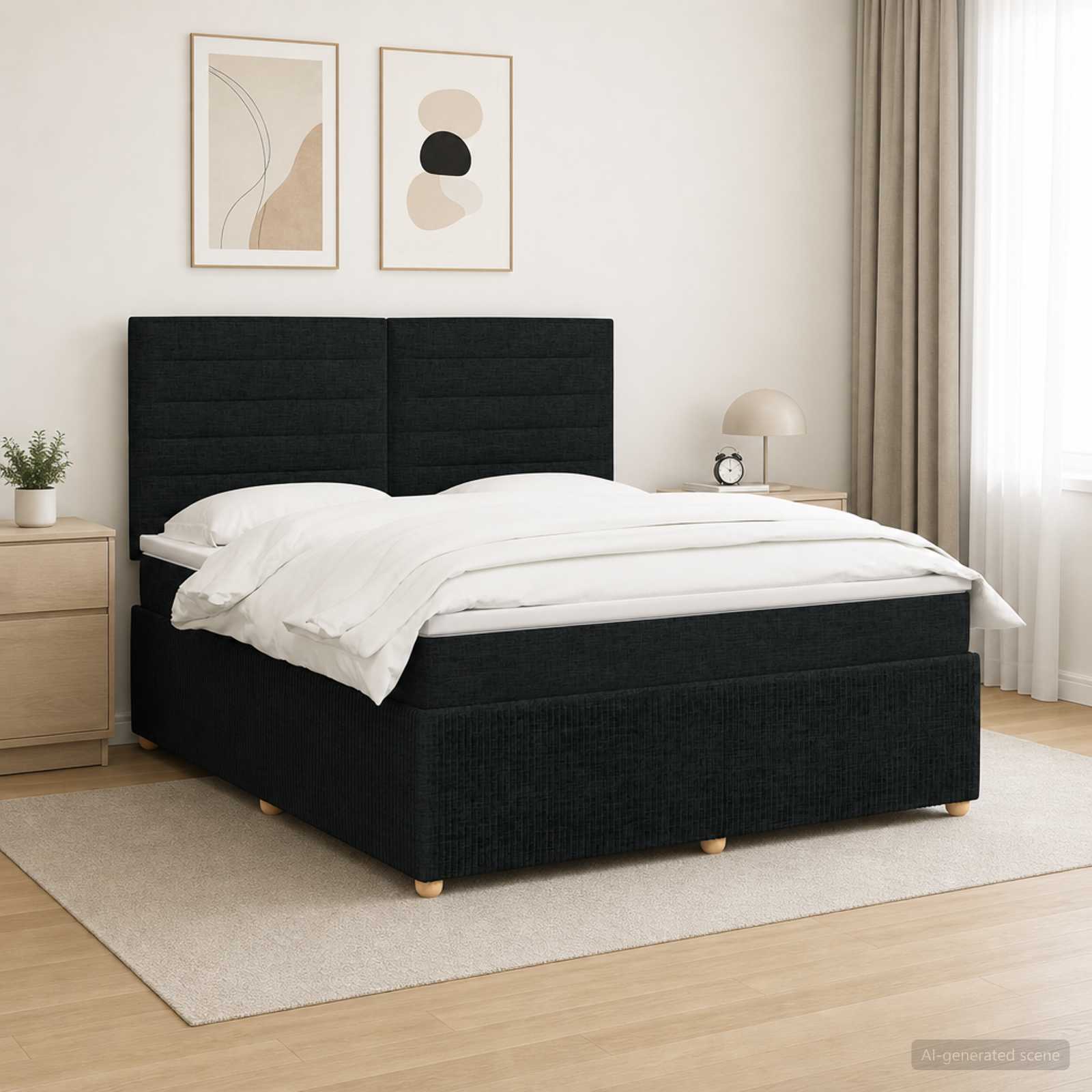 LED Boxspringbett mit Matratze Schwarz 140 x 200 cm Stoff