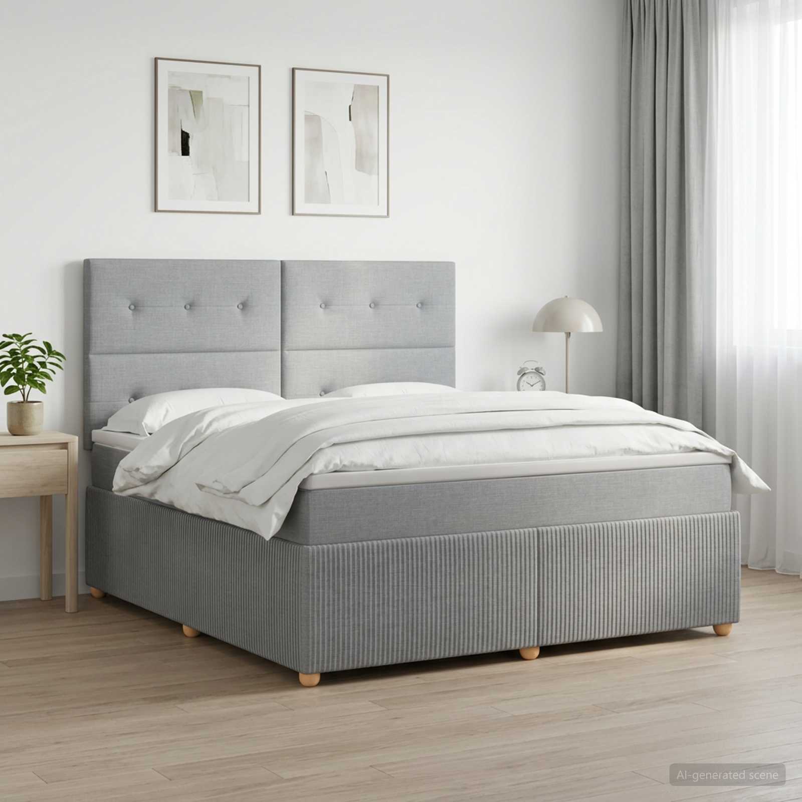 LED Boxspringbett mit Matratze Hellgrau 140 x 200 cm Stoff