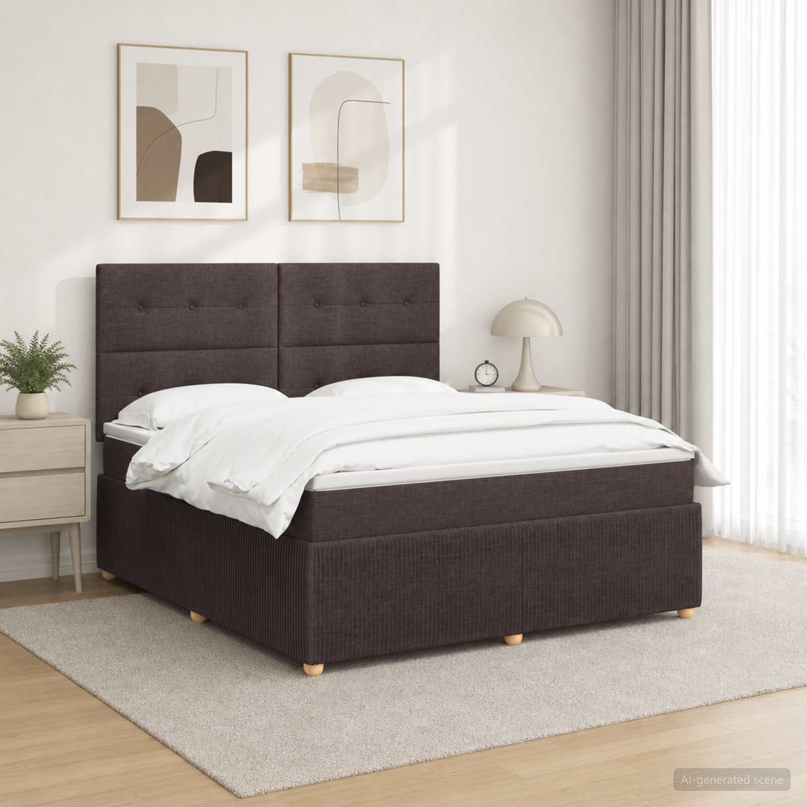 LED Boxspringbett mit Matratze Dunkelbraun 140 x 190 cm Stoff