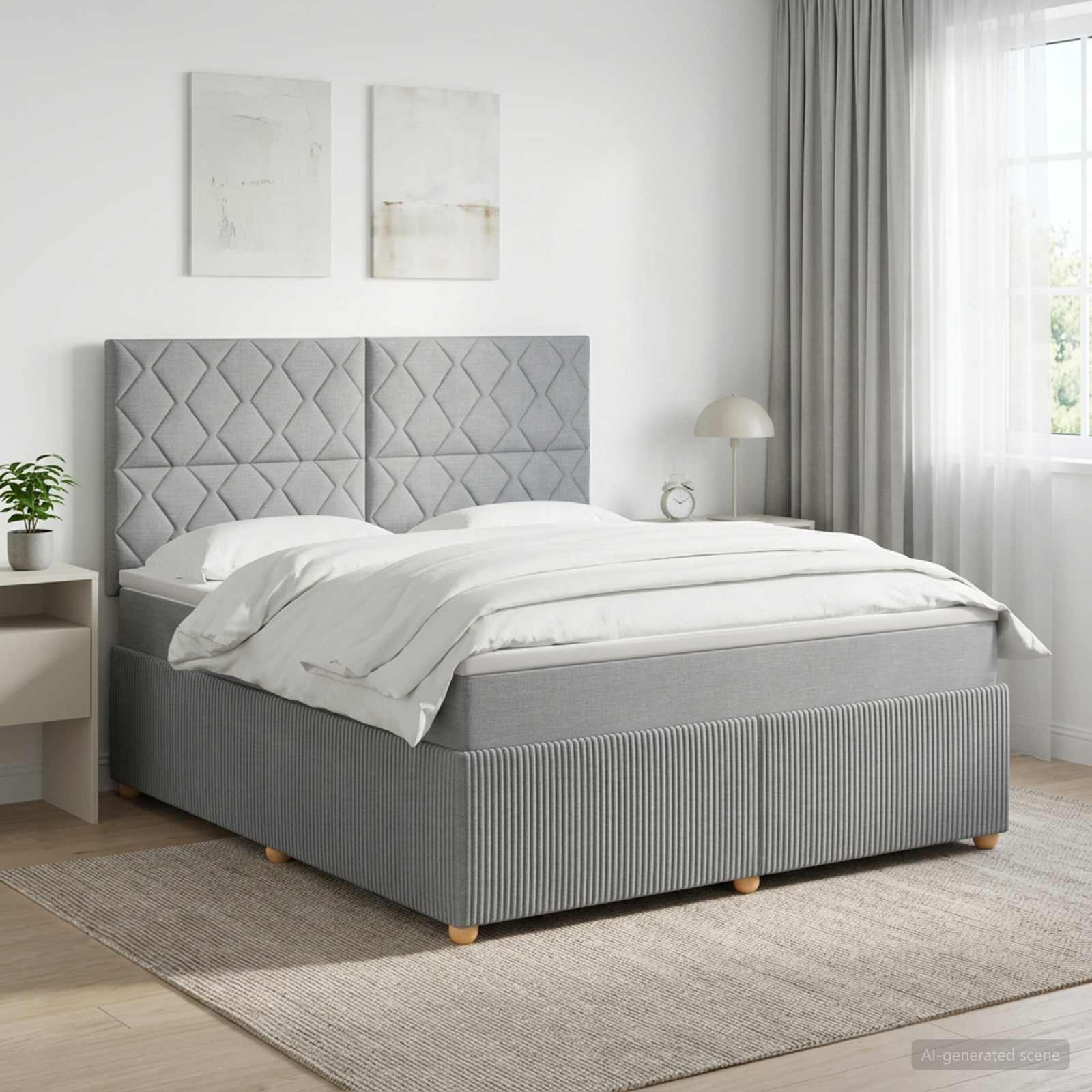 LED Boxspringbett mit Matratze Hellgrau 140 x 200 cm Stoff