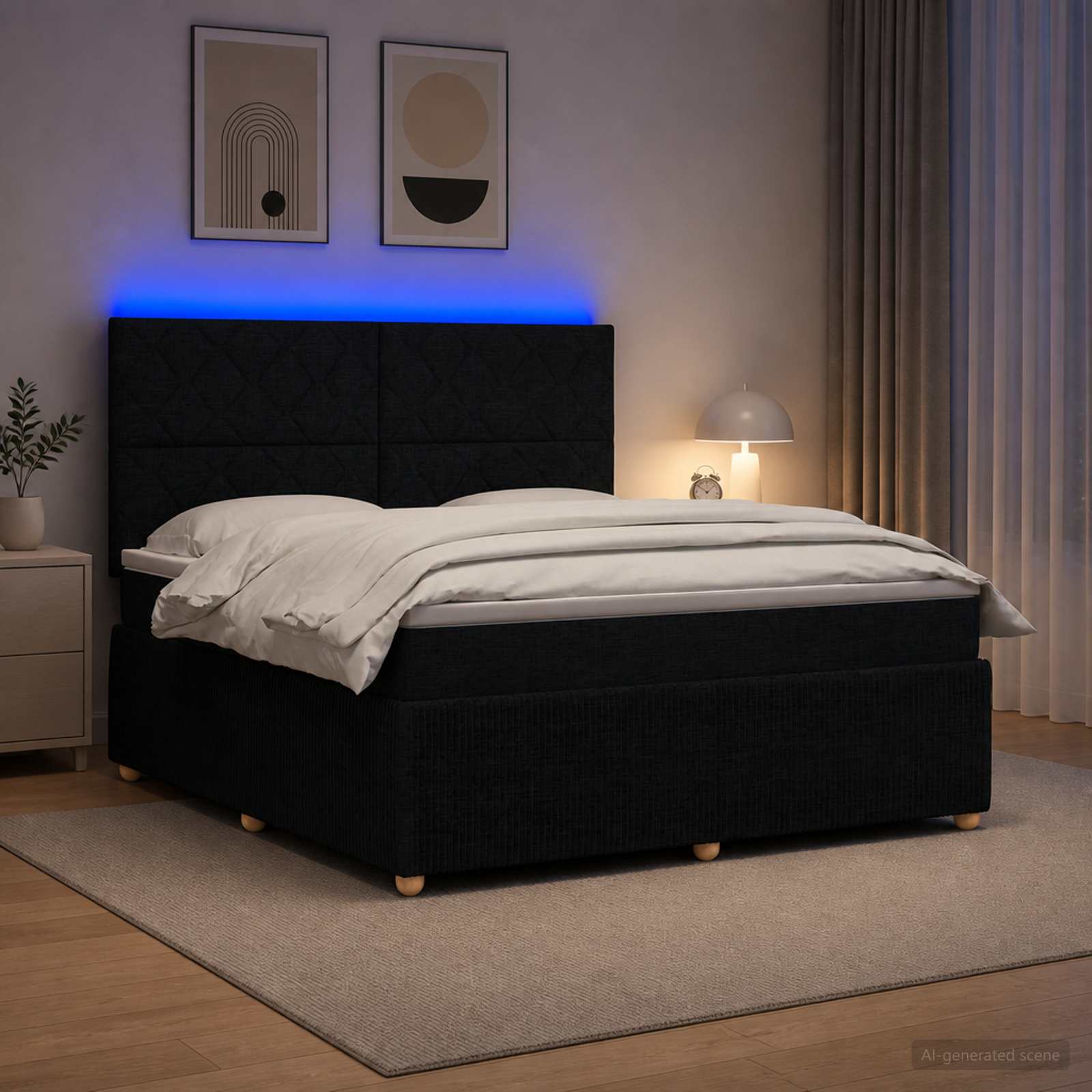 LED Boxspringbett mit Matratze Schwarz 140 x 190 cm Stoff