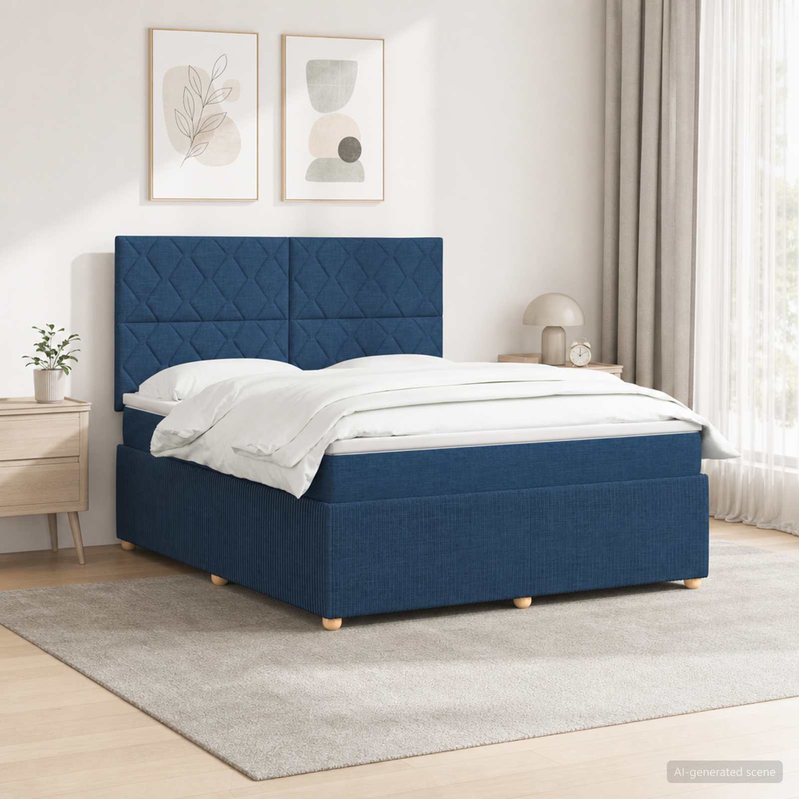 LED Boxspringbett mit Matratze Blau 140 x 190 cm Stoff