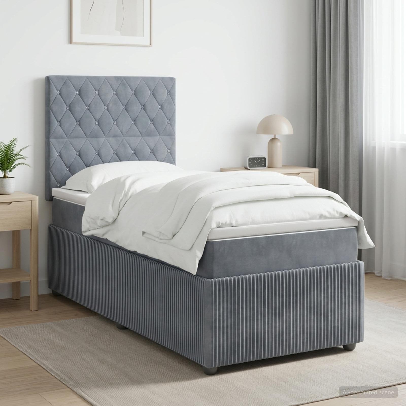 LED Boxspringbett mit Matratze Dunkelgrau 90 x 190 cm Samt