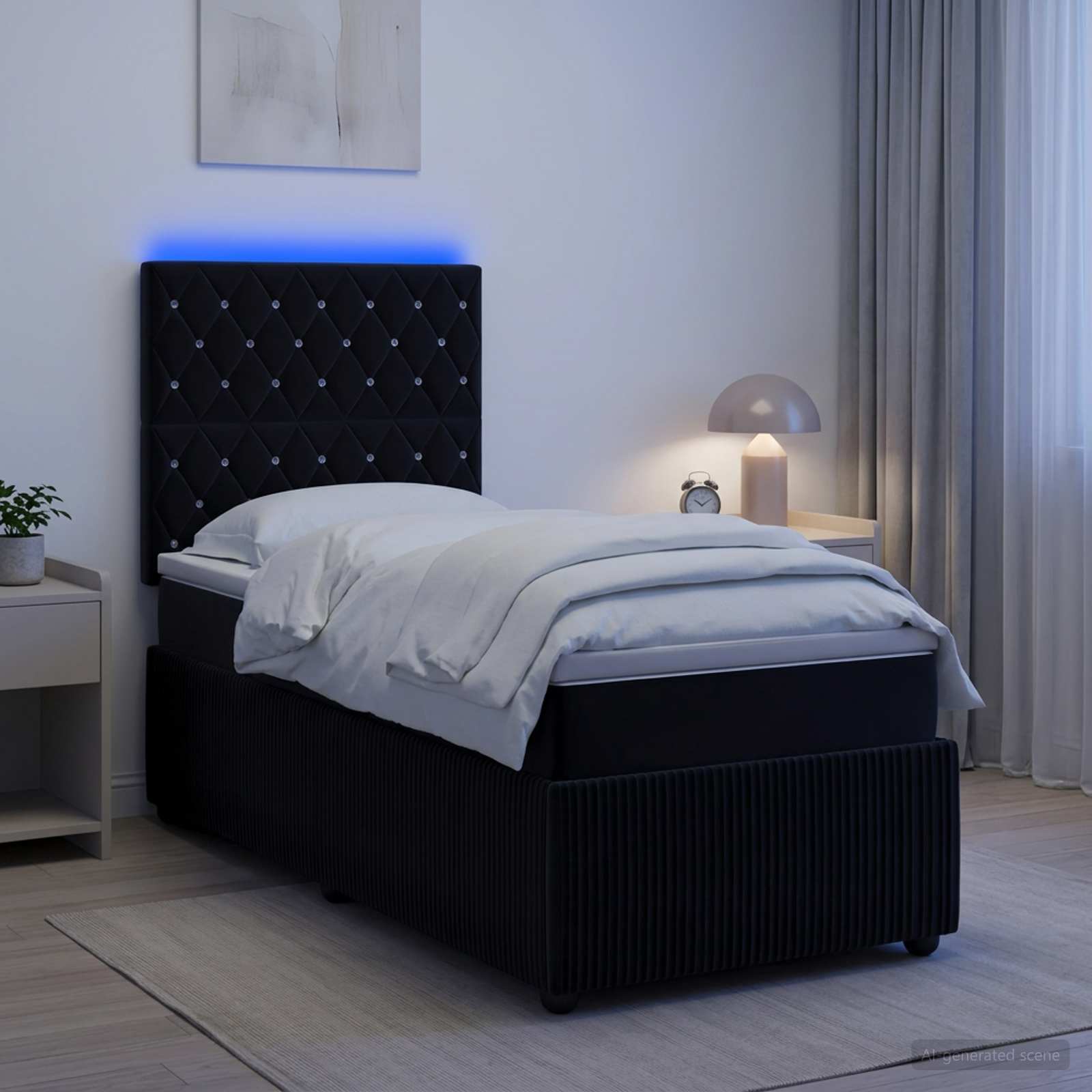 LED Boxspringbett mit Matratze Schwarz 100 x 200 cm Samt
