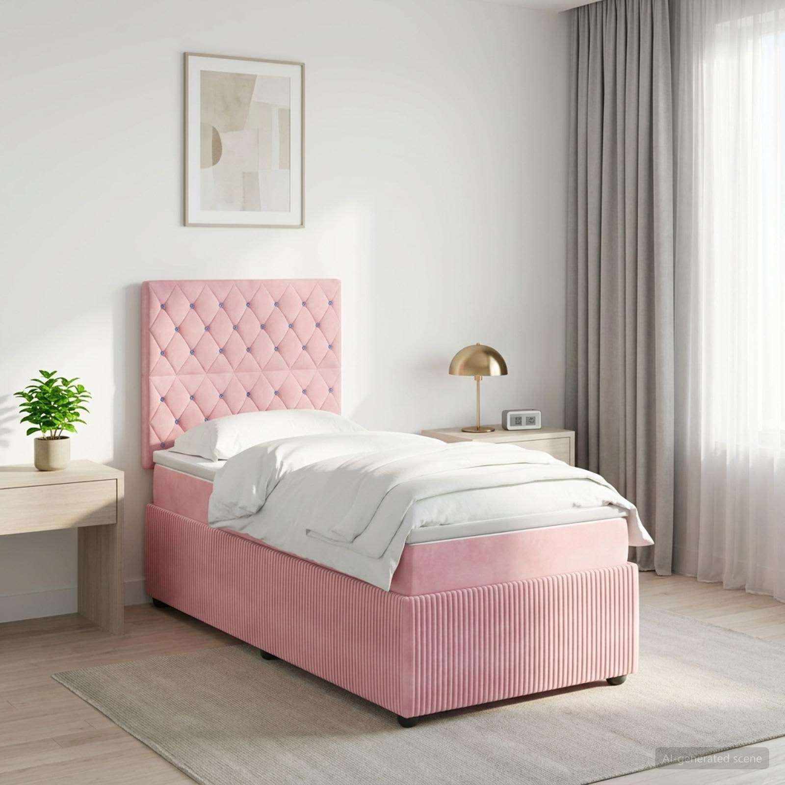 LED Boxspringbett mit Matratze Rosa 100 x 200 cm Samt