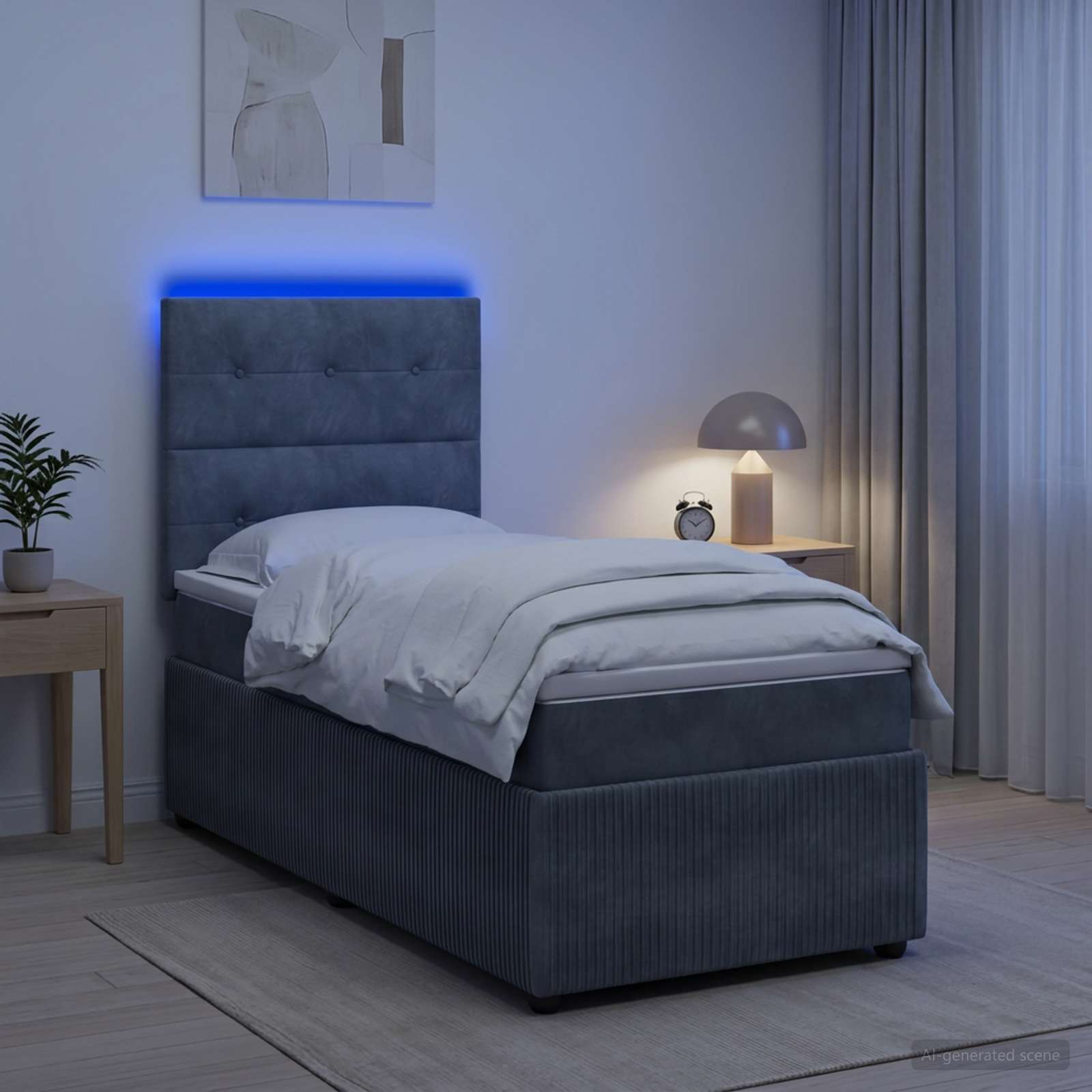 LED Boxspringbett mit Matratze Dunkelgrau 90 x 190 cm Samt